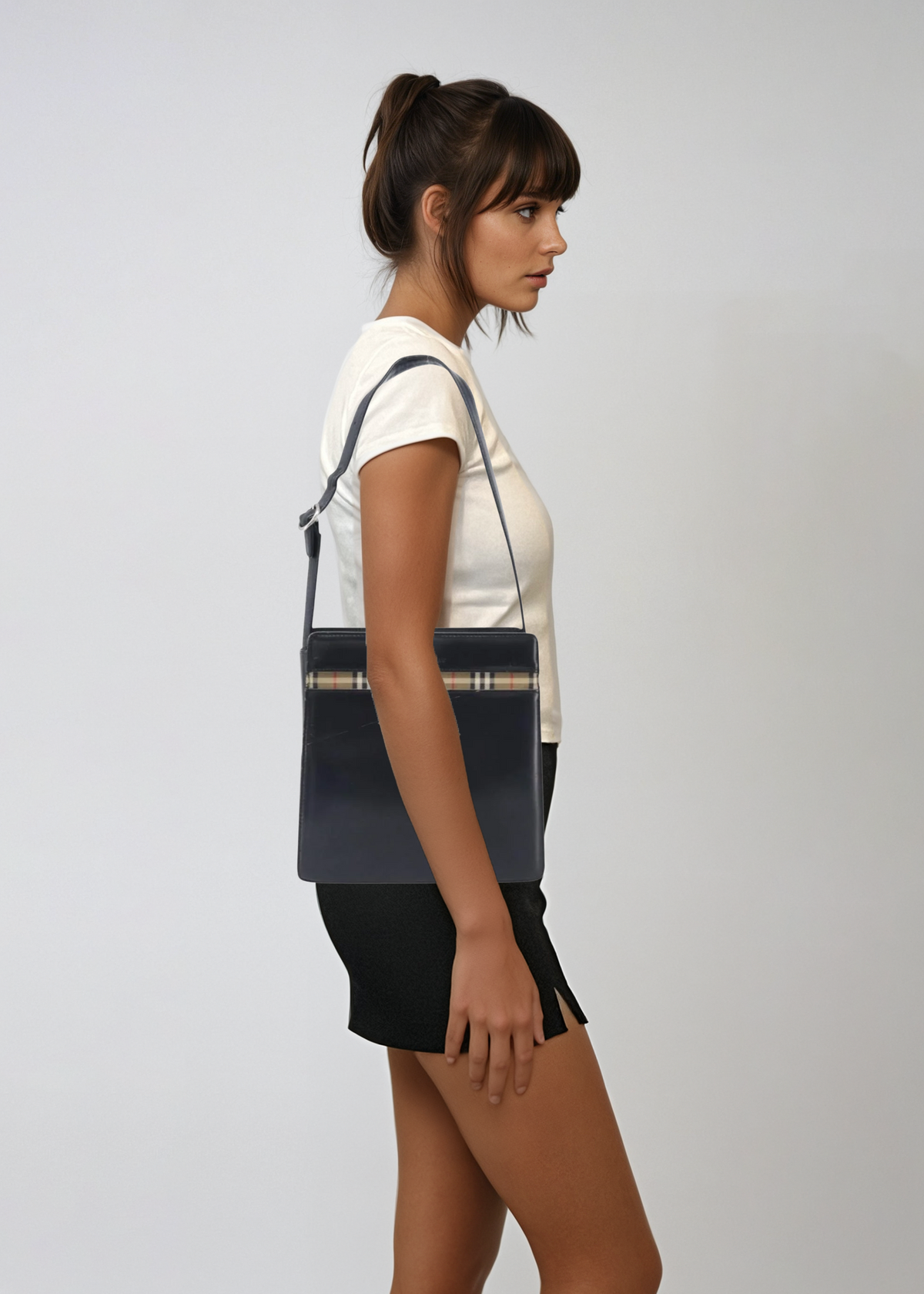 Burberry Nova Check Detail Leather Shoulder Bag