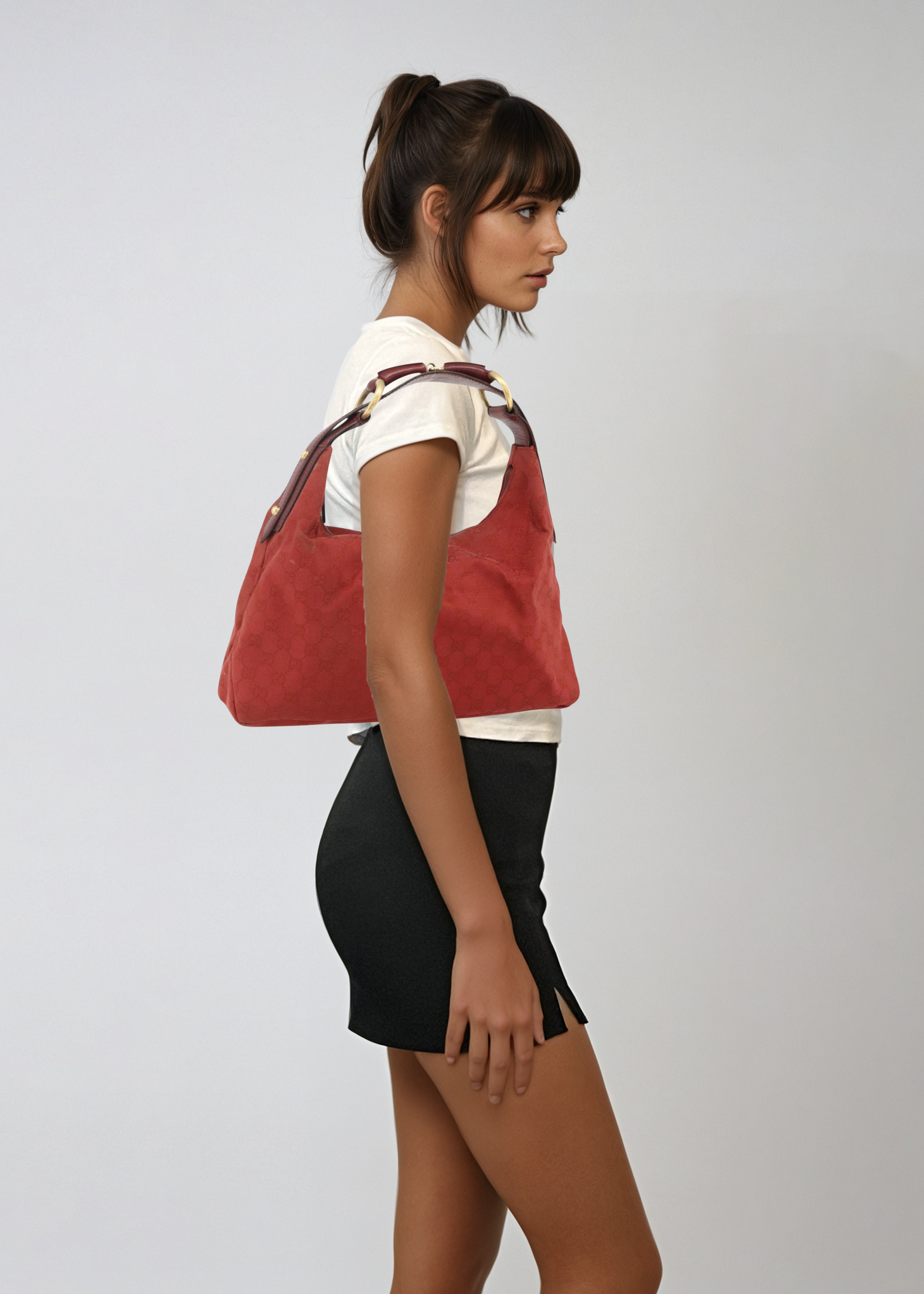 Gucci Red Horsebit Hobo Bag