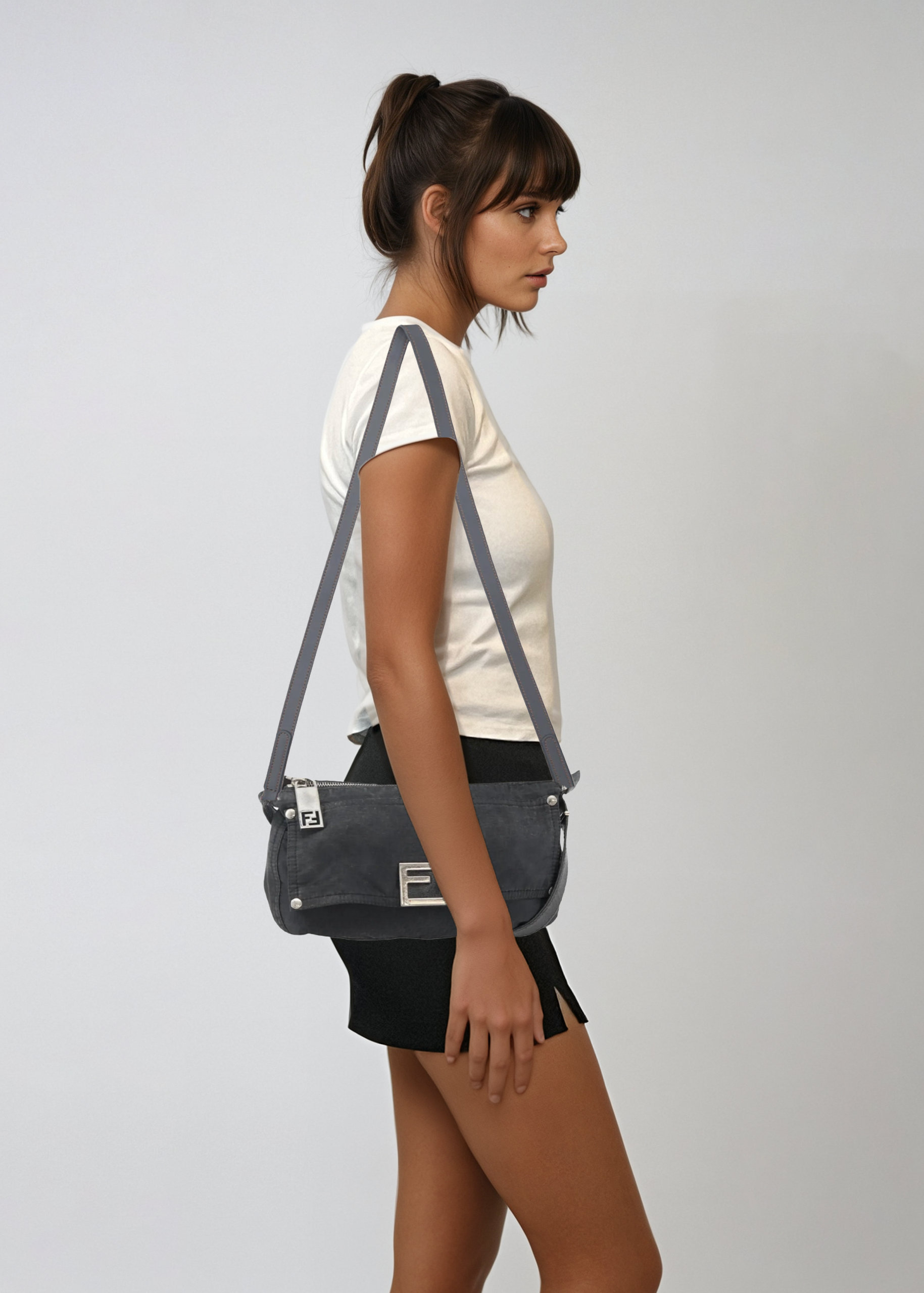 Fendi Black Monogram Crossbody Baguette