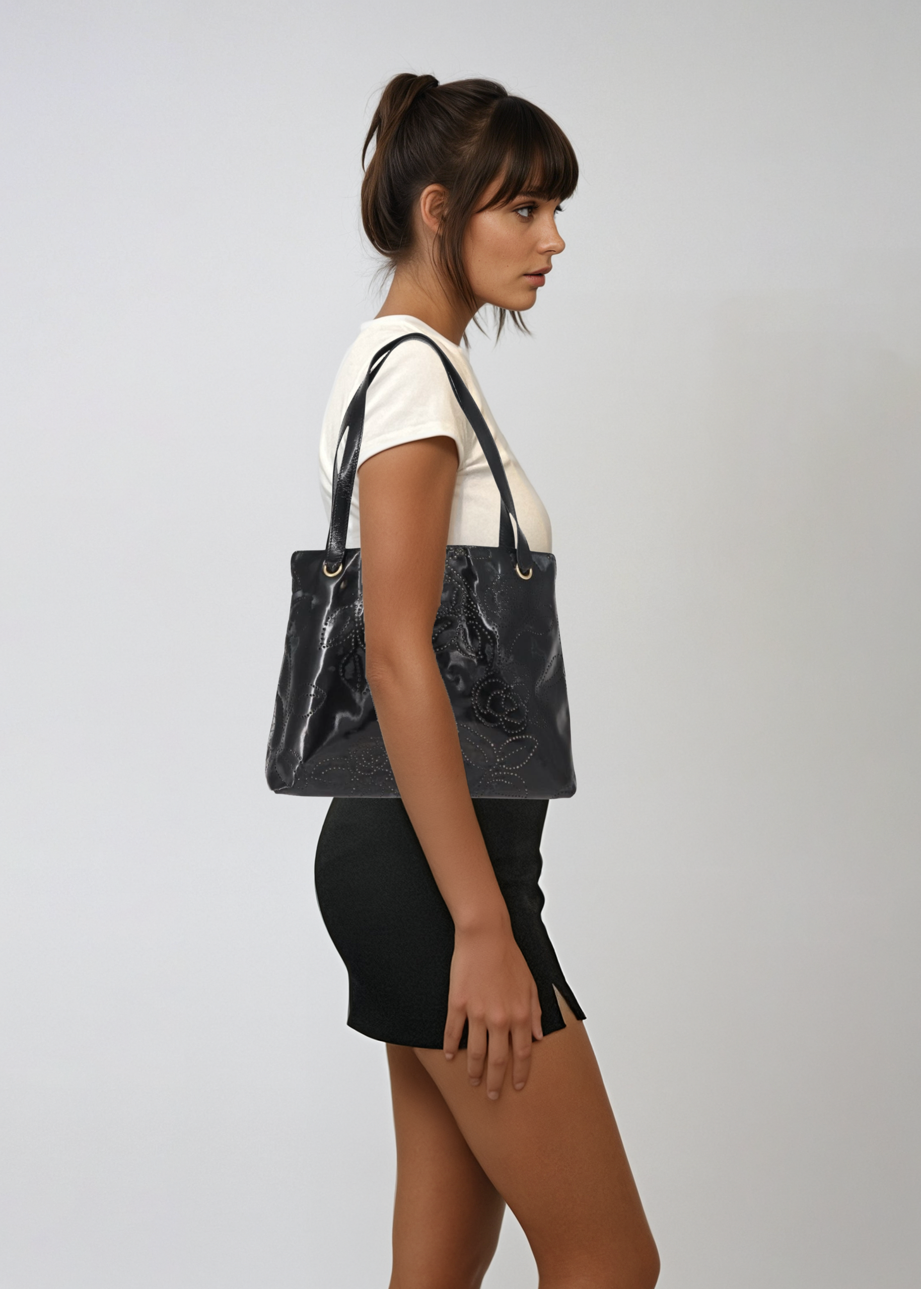 Chanel Black Camelia Patent Tote