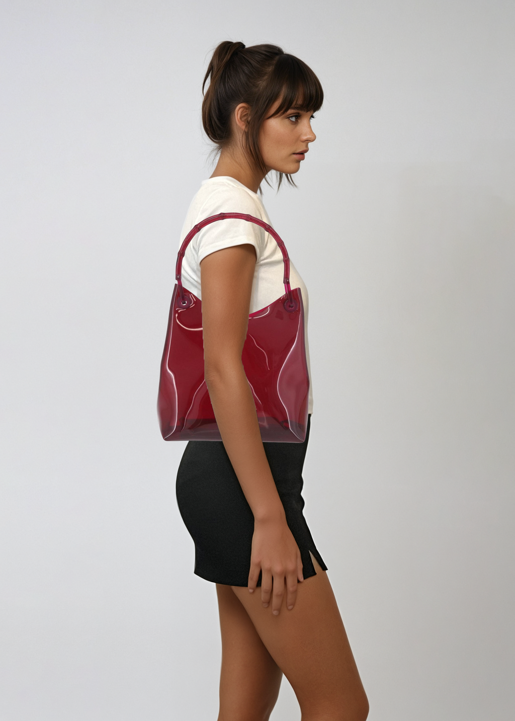 Gucci Red Bamboo Vinyl Shoulder Bag