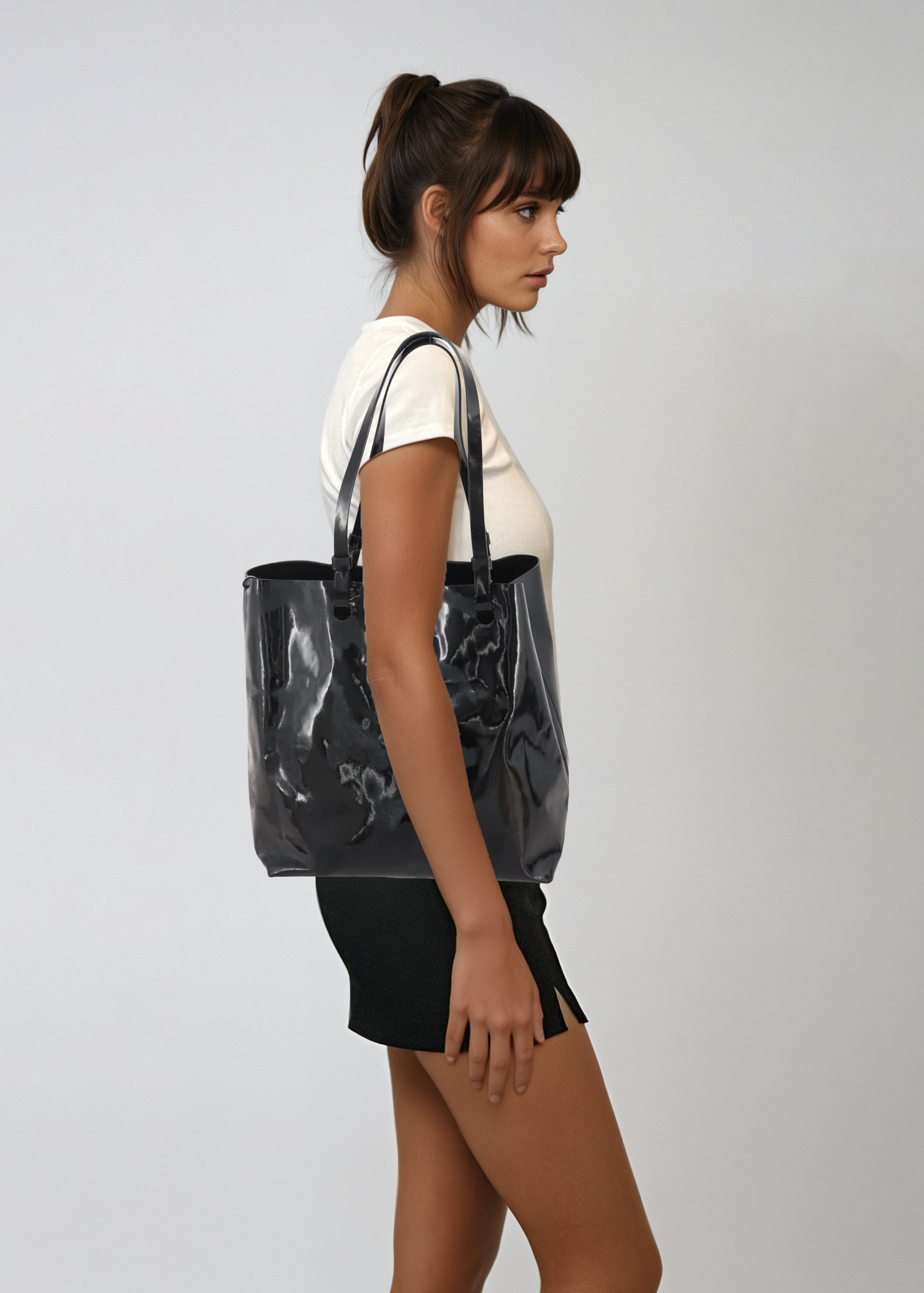 Prada Black Patent Leather Bucket Tote