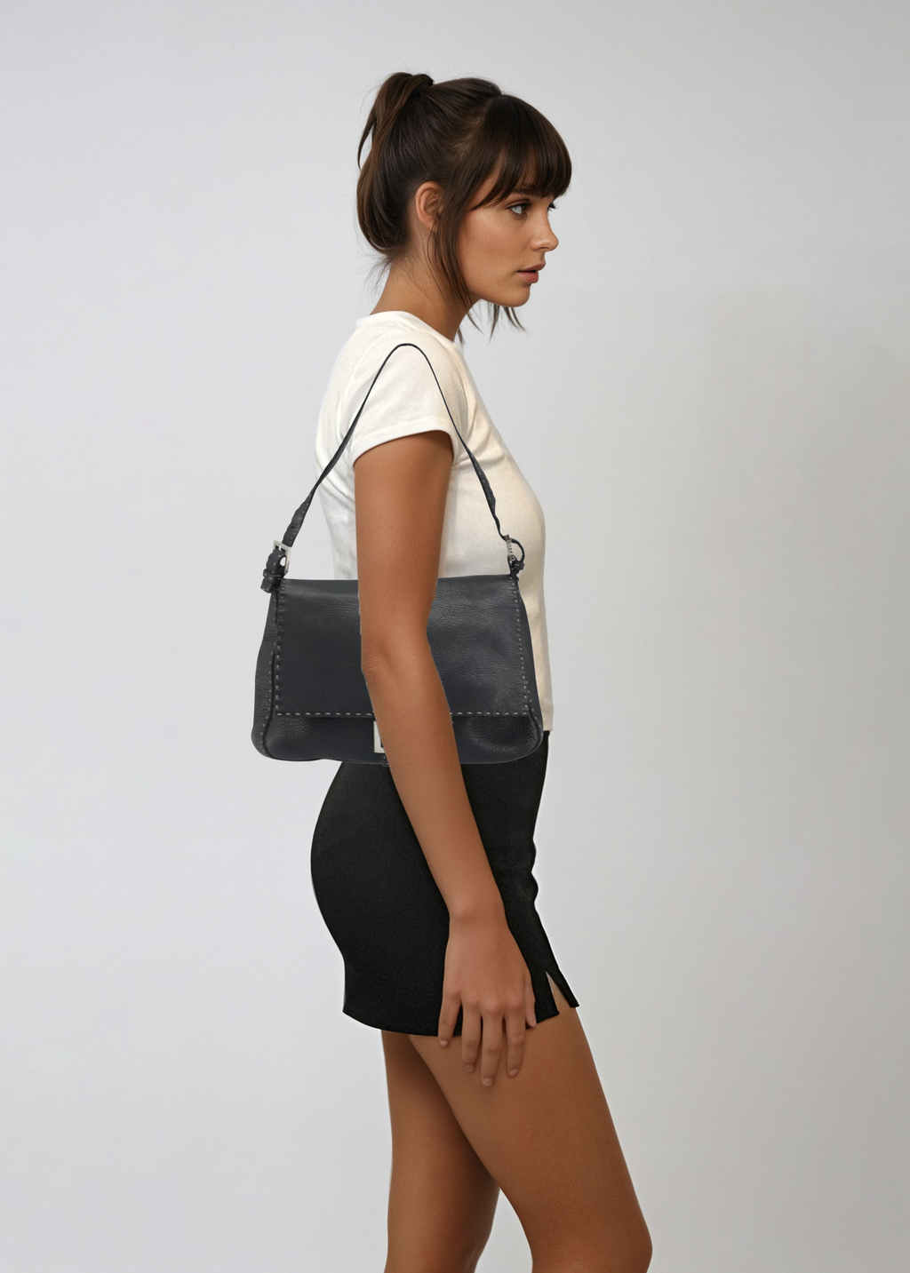Fendi Black Leather Mama Baguette