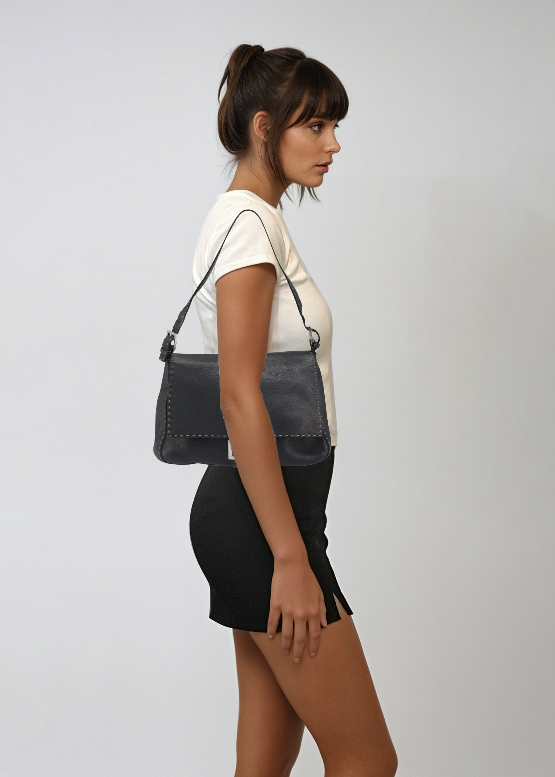 Fendi Black Leather Mama Baguette