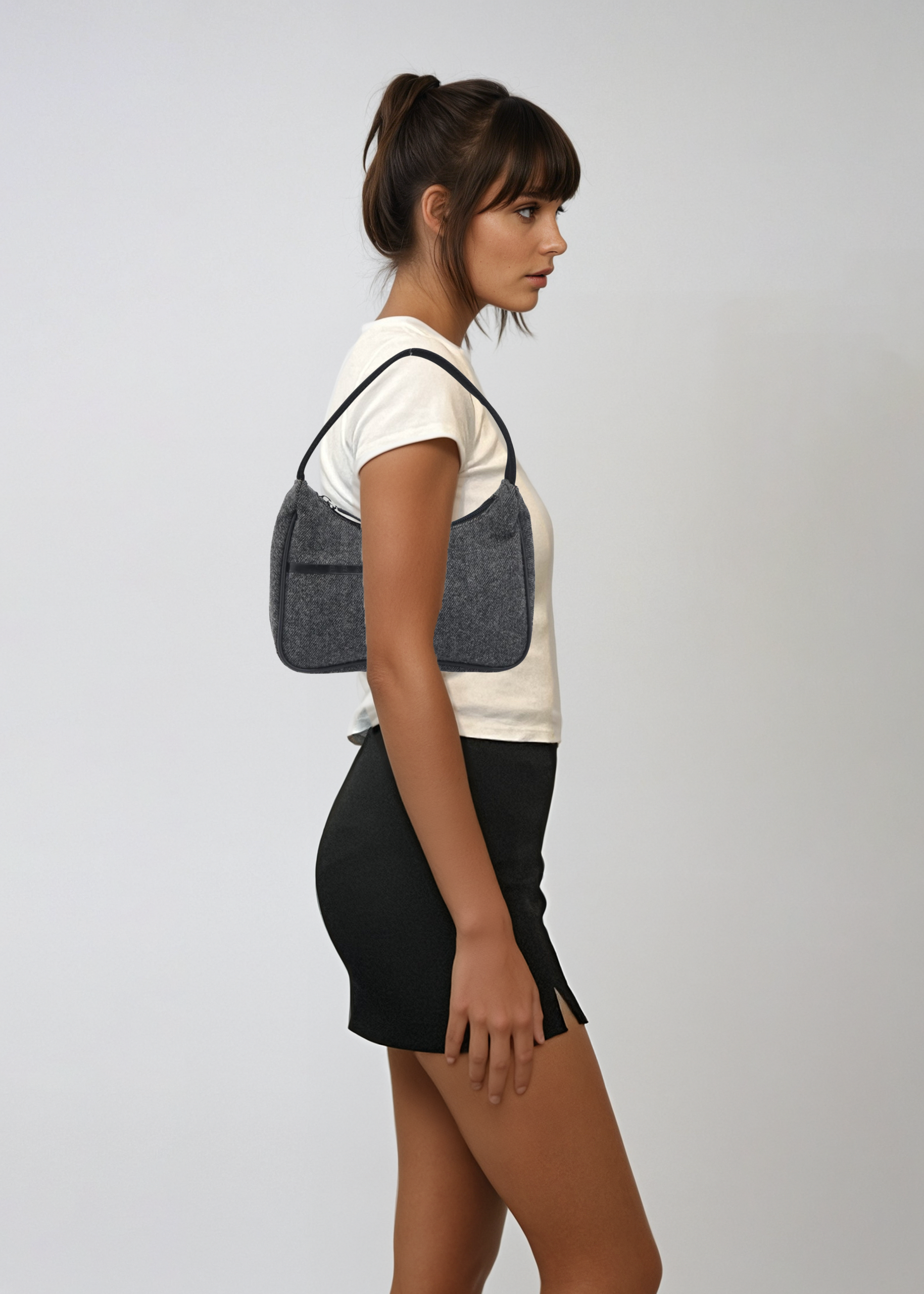 Prada Grey Wool Shoulder Bag