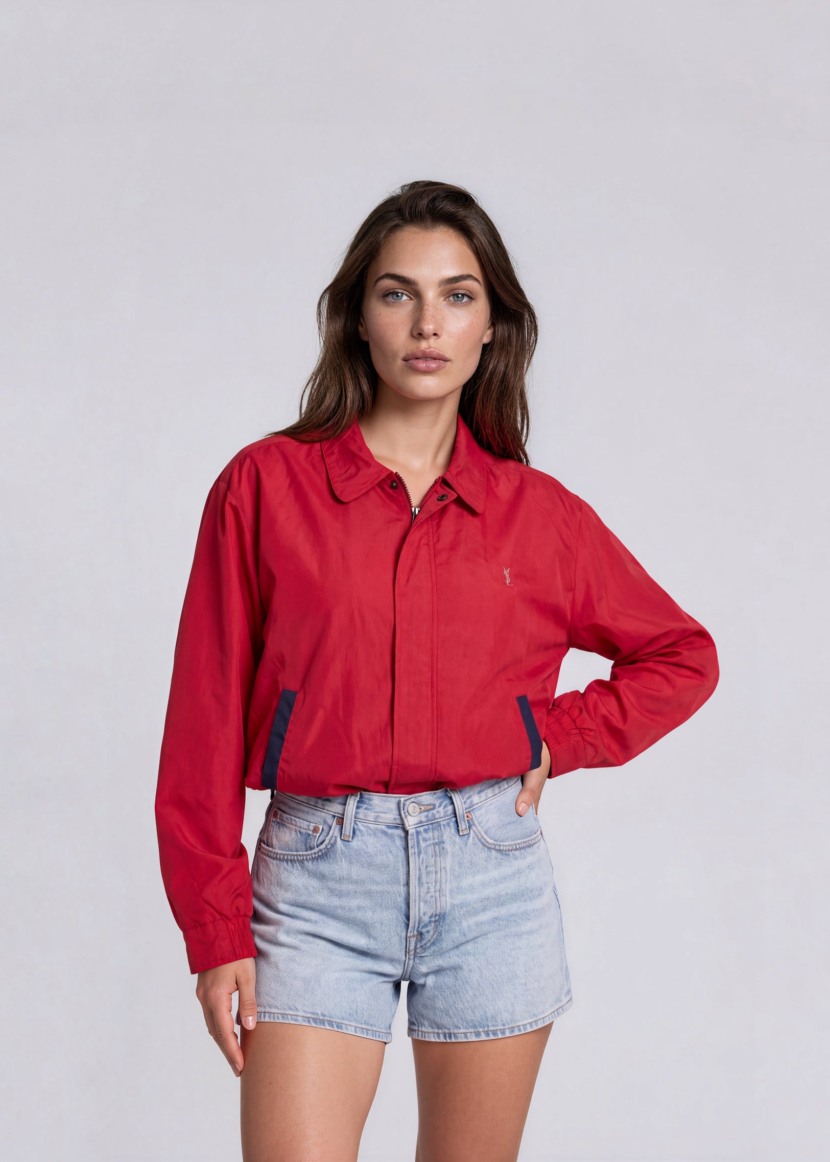 YSL Red Bomber with Contrast Pockets