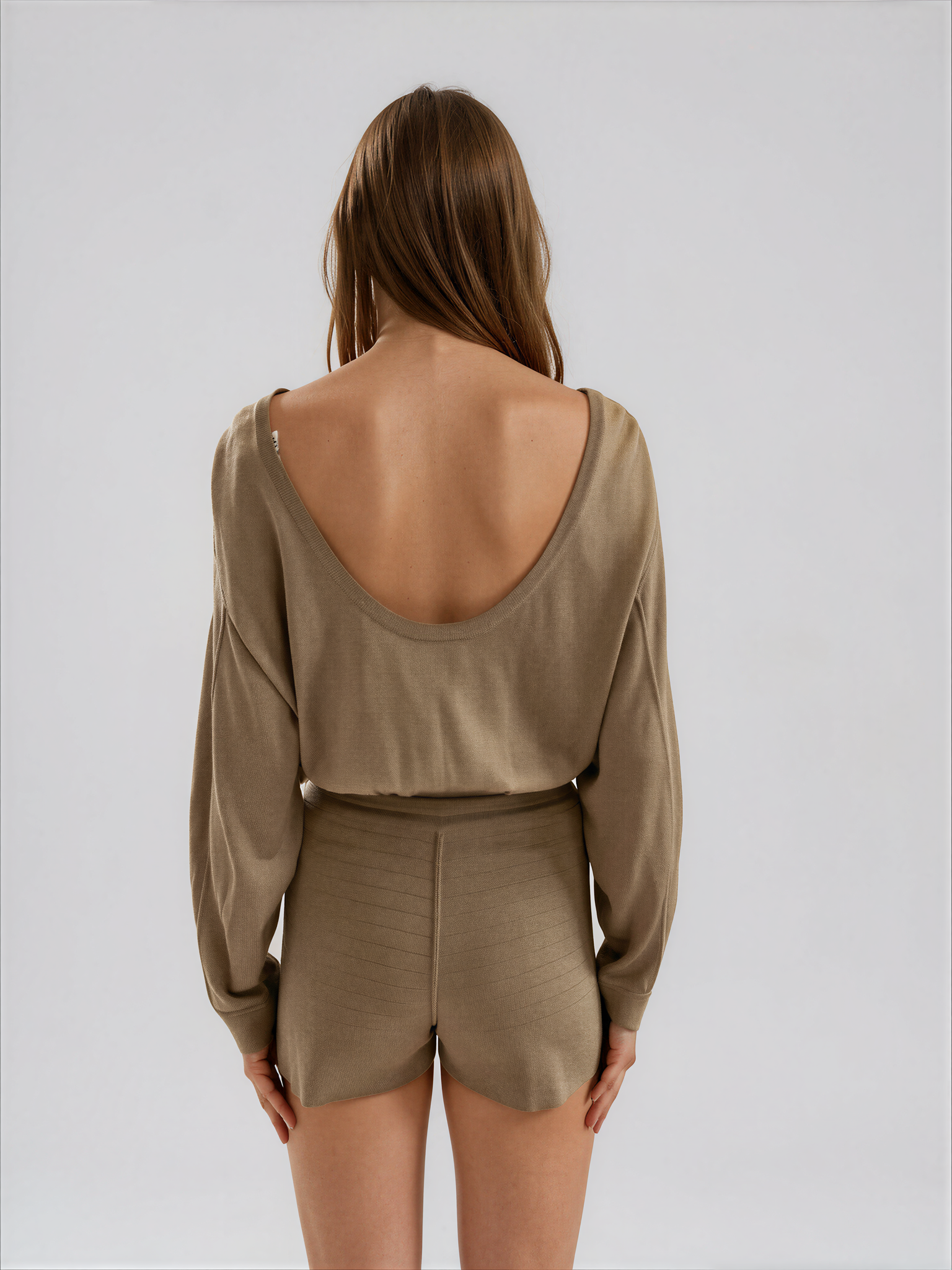 Alaia Tan Long Sleeve Romper