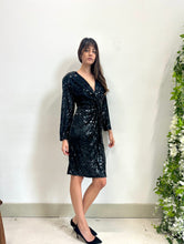 Load image into Gallery viewer, Sequin Black Draped Dress
