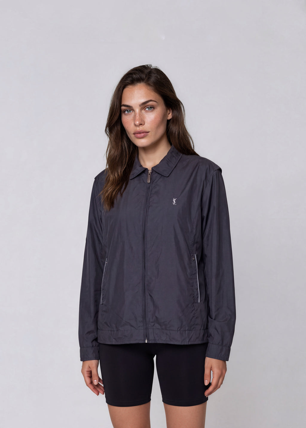 YSL Navy Printed Bomber with White Logo
