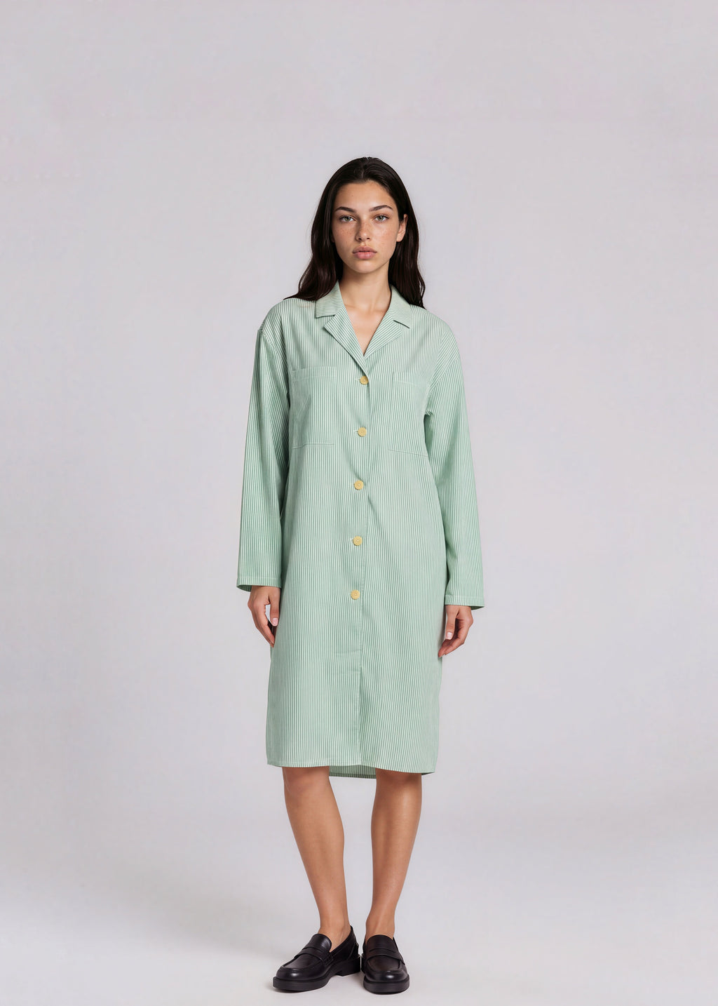 Armani Green Striped Long Sleeve Midi Dress