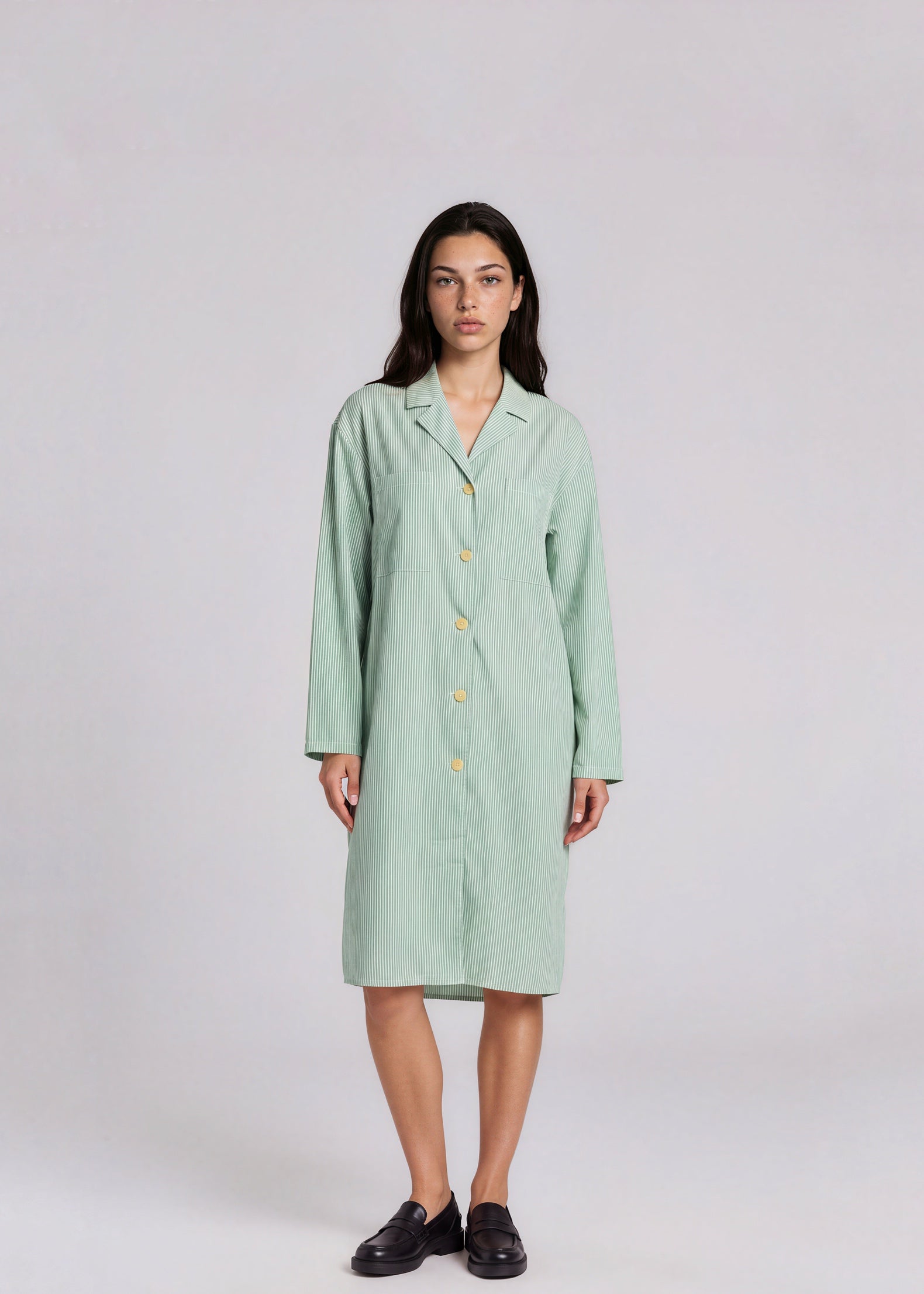 Armani Green Striped Long Sleeve Midi Dress