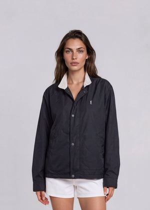 YSL Black Windbreaker Bomber with White Logo
