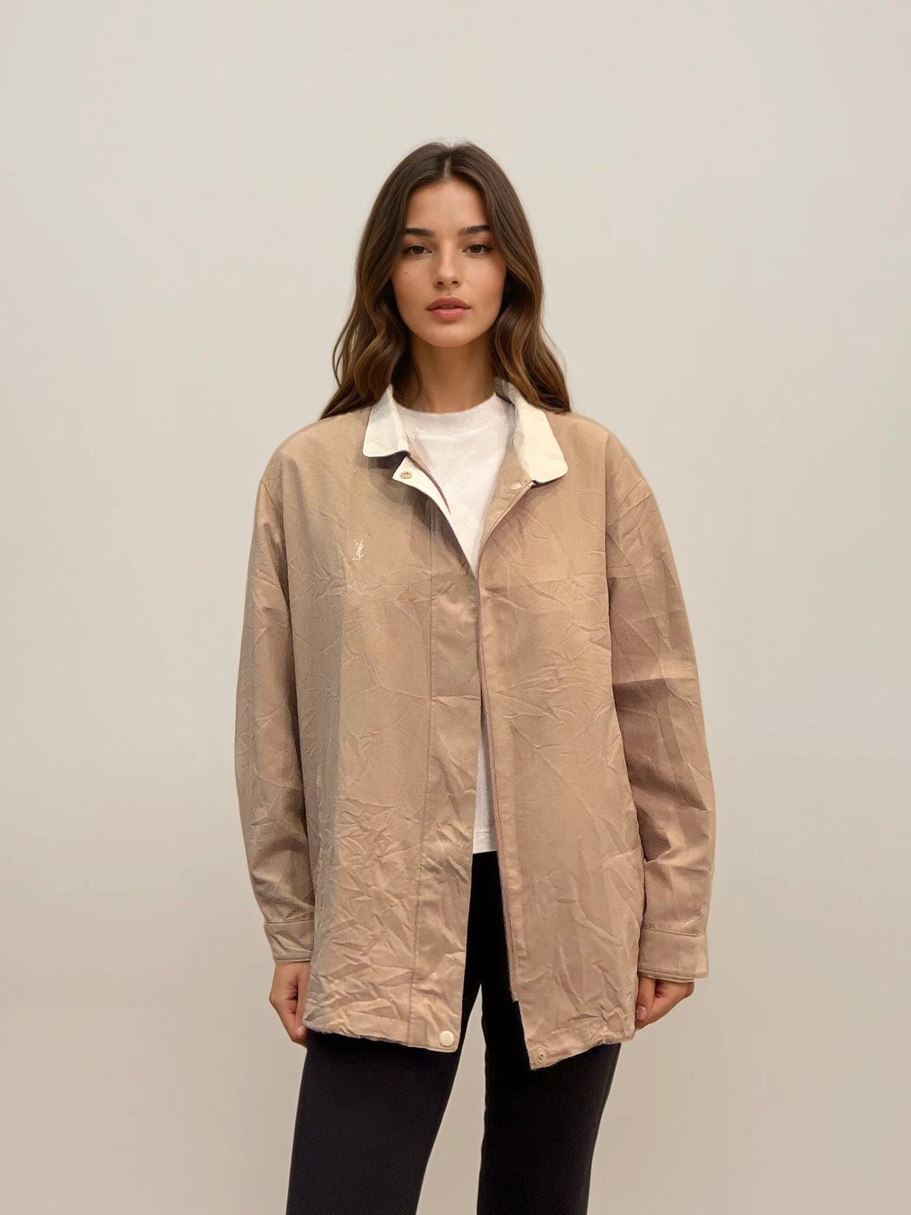 Ysl Tan Bomber with White Collar