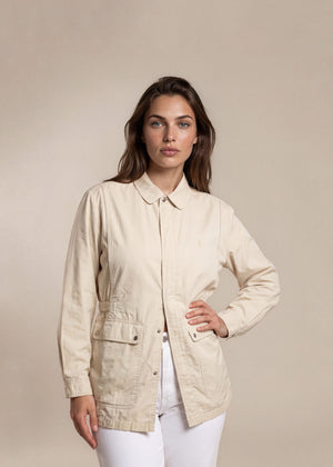 YSL White Round Collared Pocket Bomber