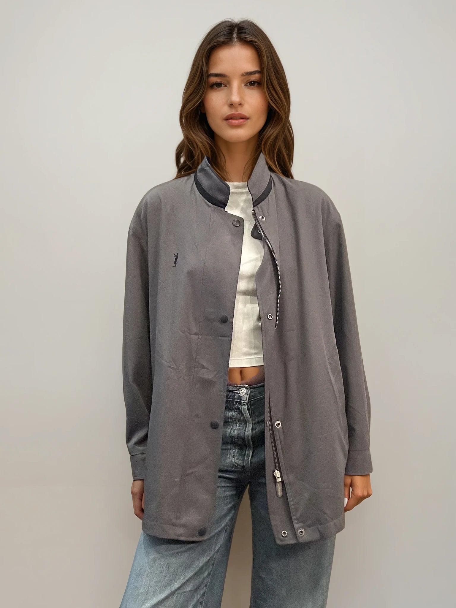 YSL Black and Grey Reversible Bomber