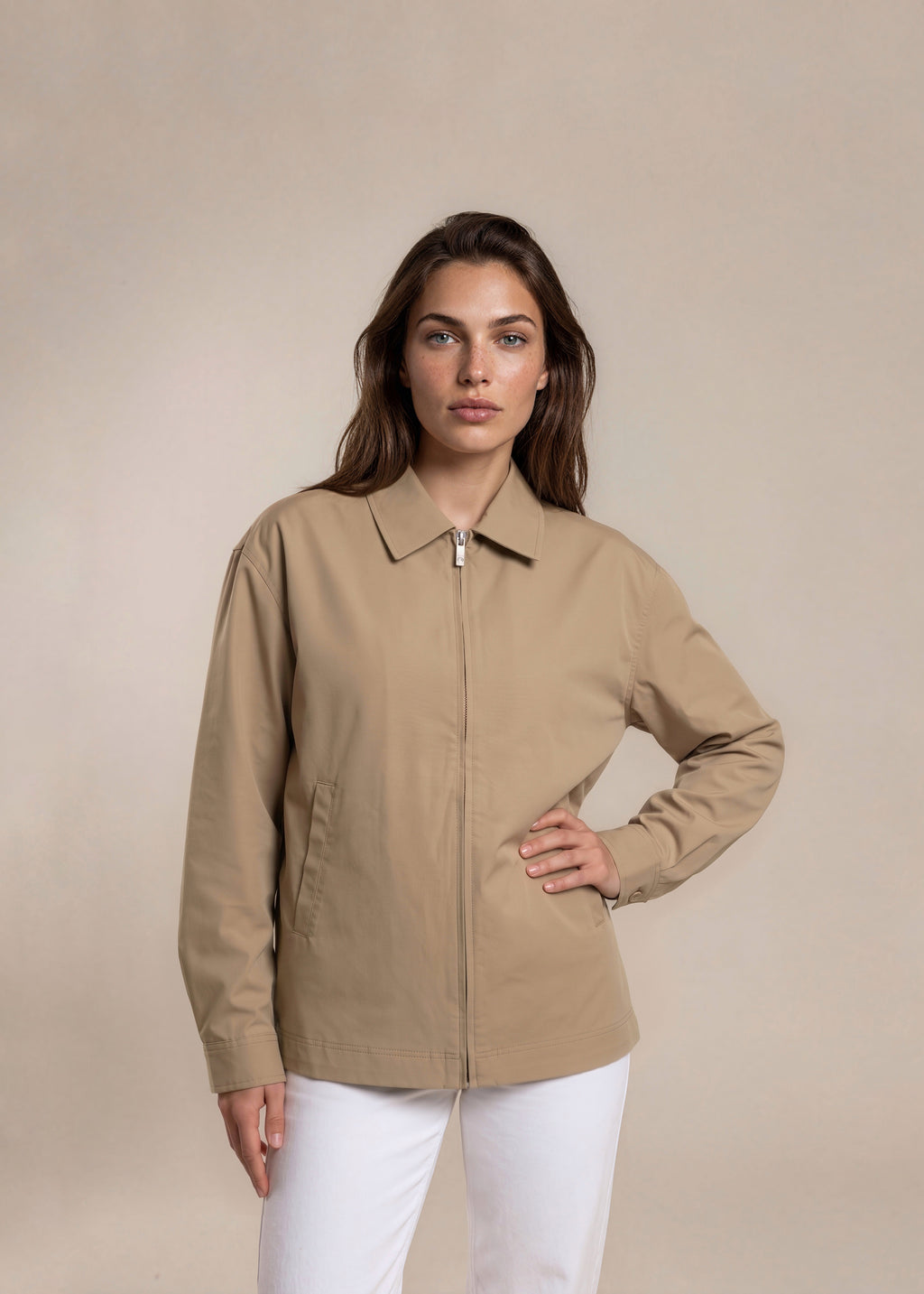 YSL Dark Khaki Textured Collared Bomber with Khaki Logo
