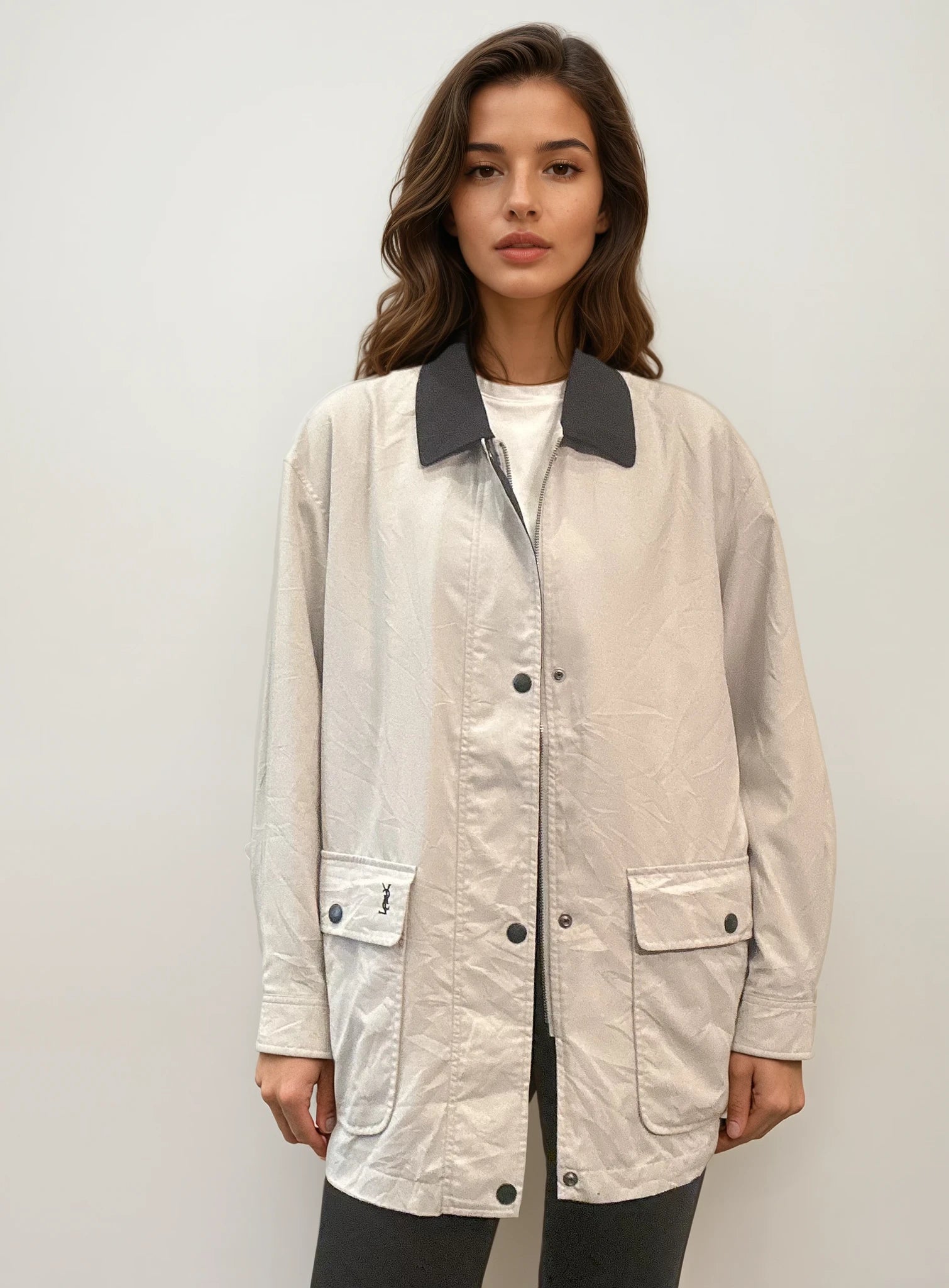 YSL Cream Button Bomber with Black Collar