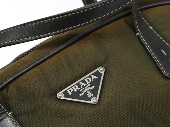 Prada Green Nylon and Leather Bowler Bag