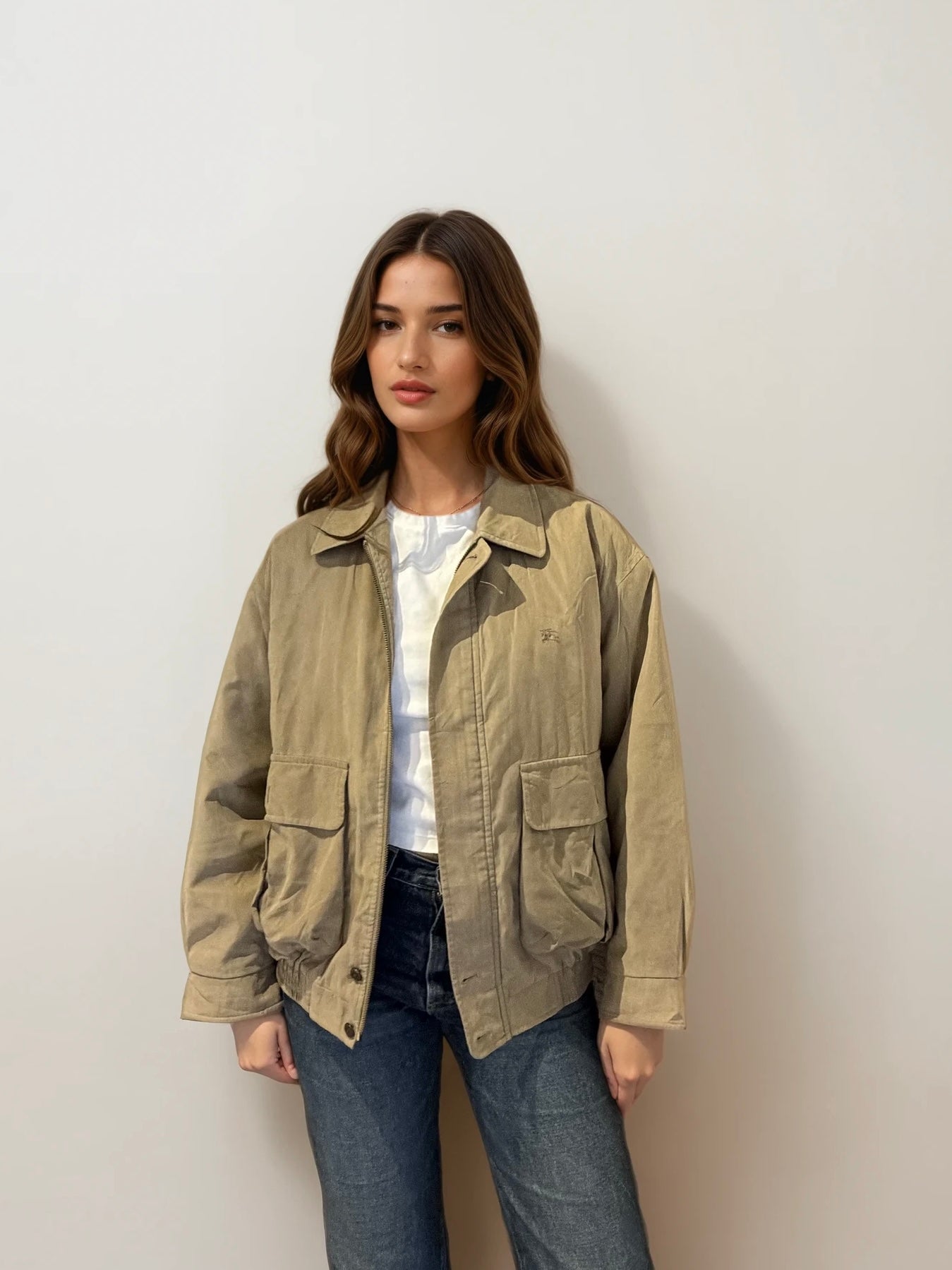 Burberry Tan Bomber with Knit Collar