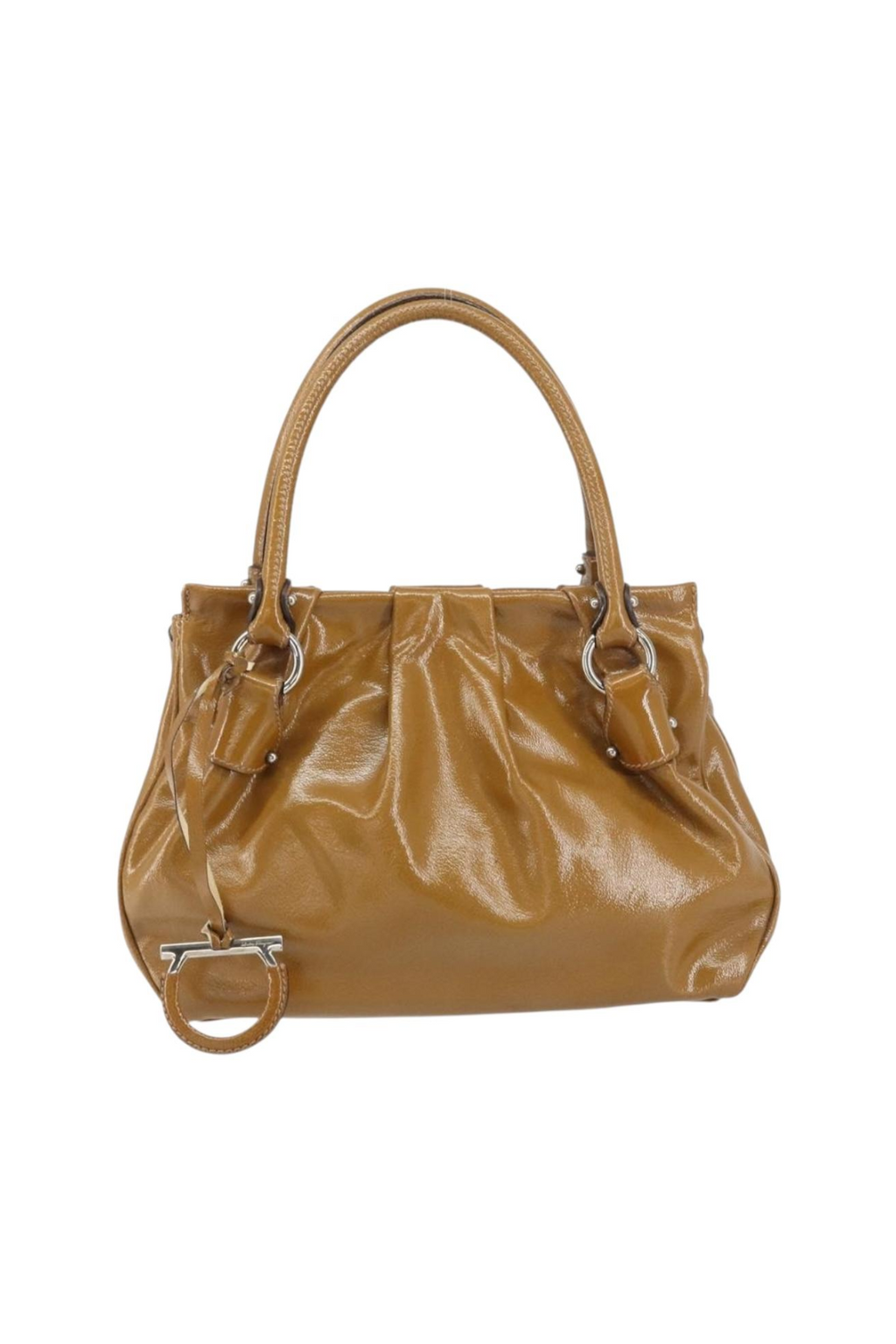Ferragamo Tan Patent Hobo Bag