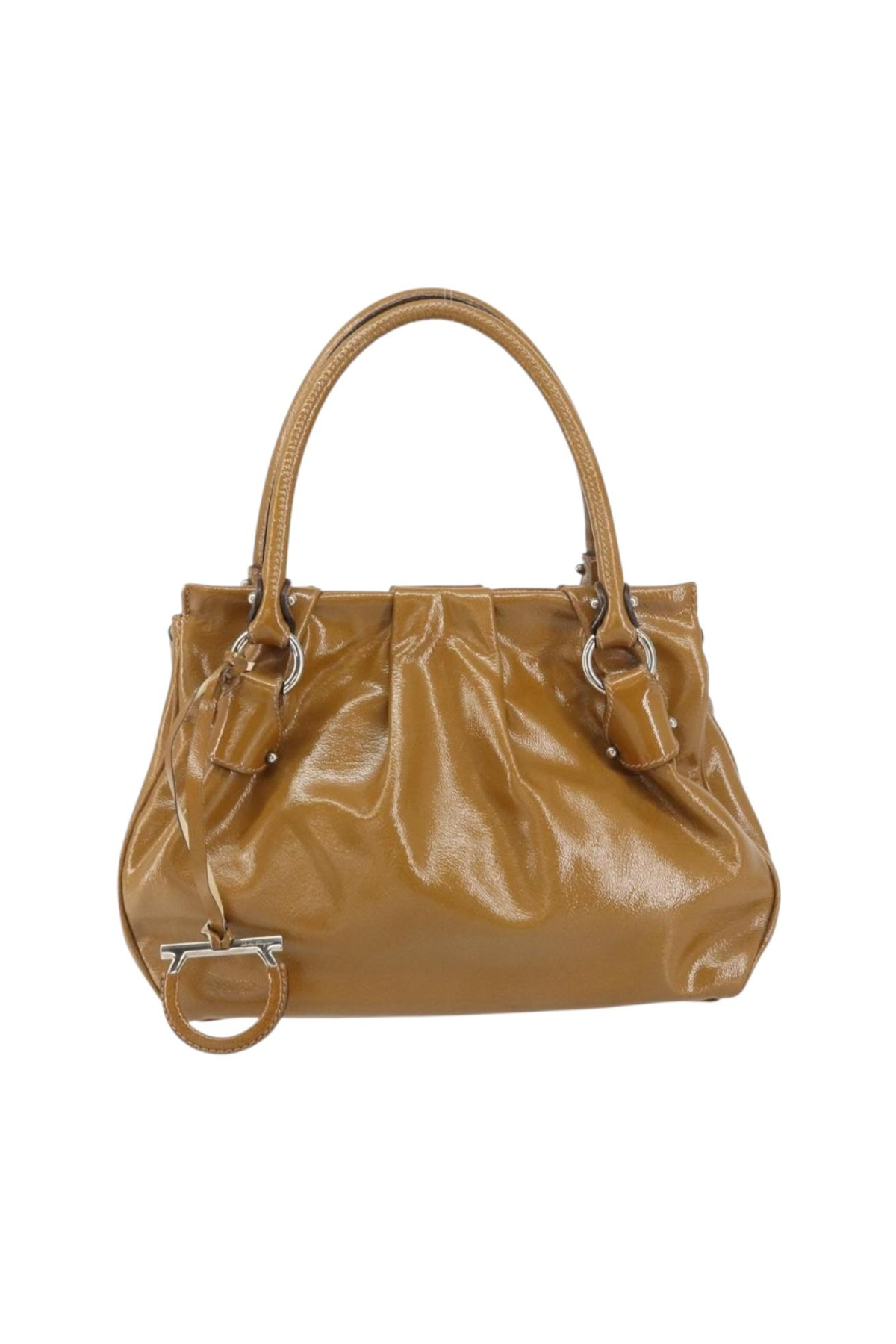 Ferragamo Tan Patent Hobo Bag