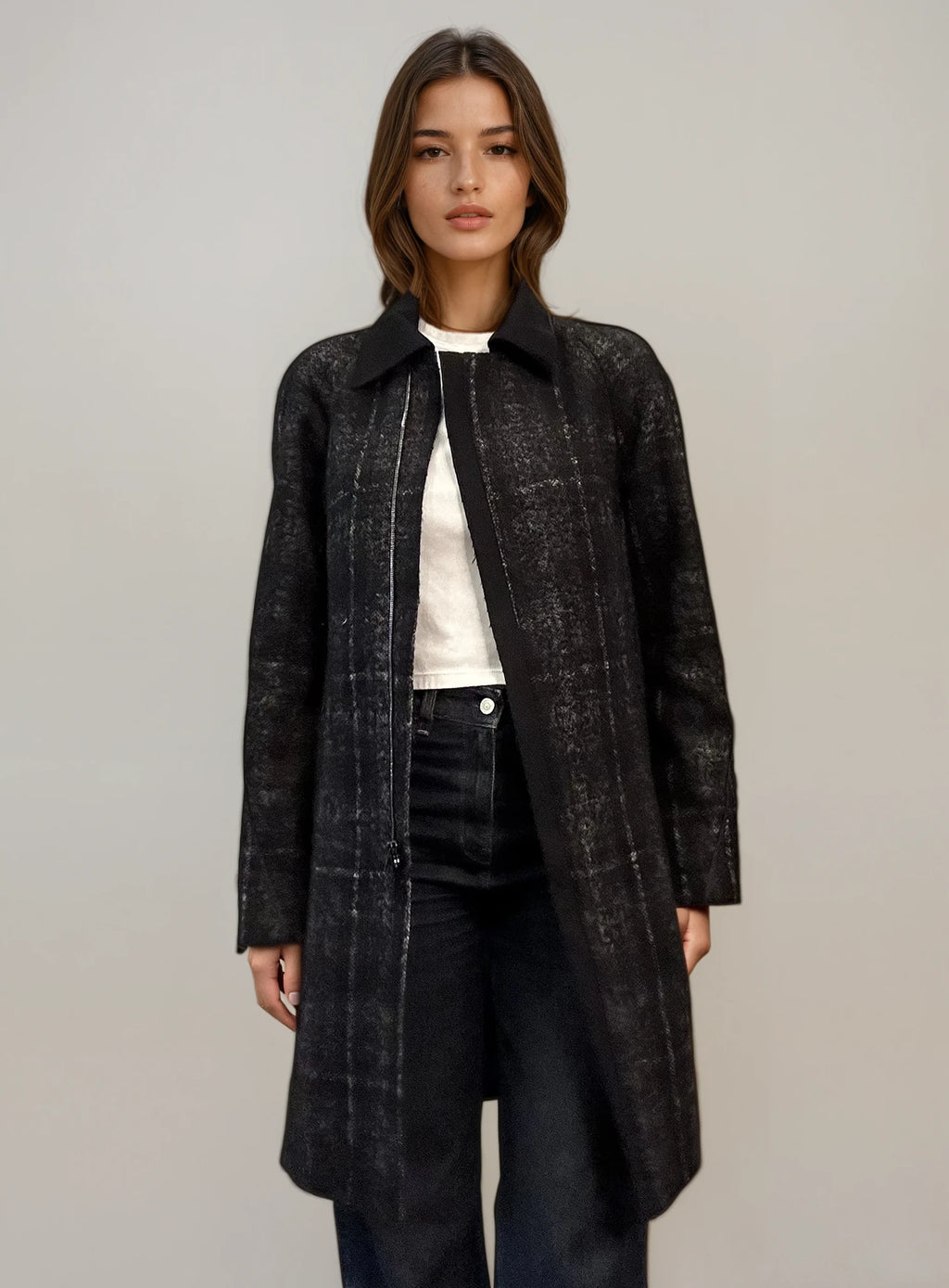 Jil Sander Black and Grey Plaid Coat