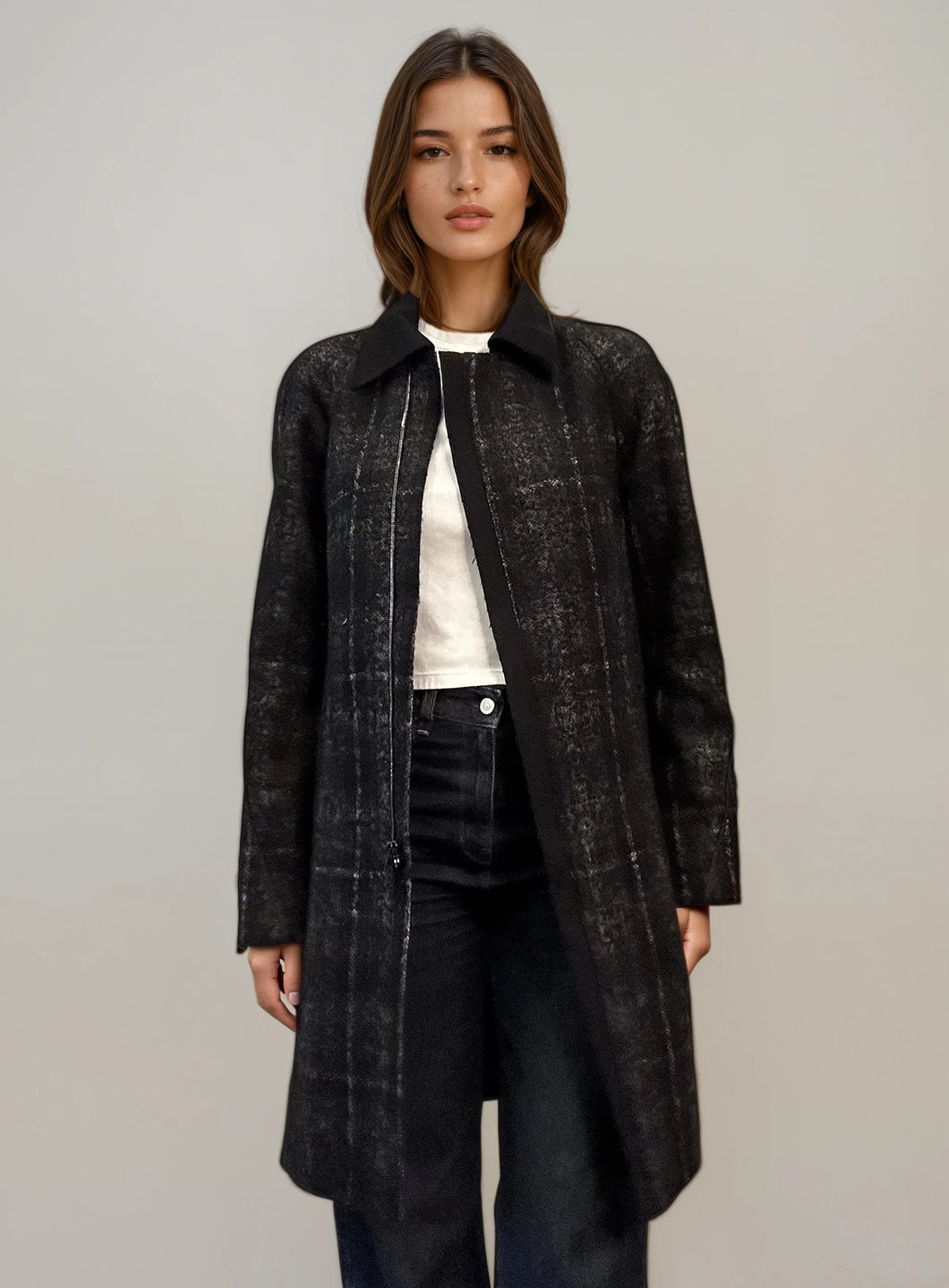 Jil Sander Black and Grey Plaid Coat