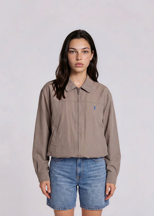 YSL Warm Grey Bomber with Blue Logo