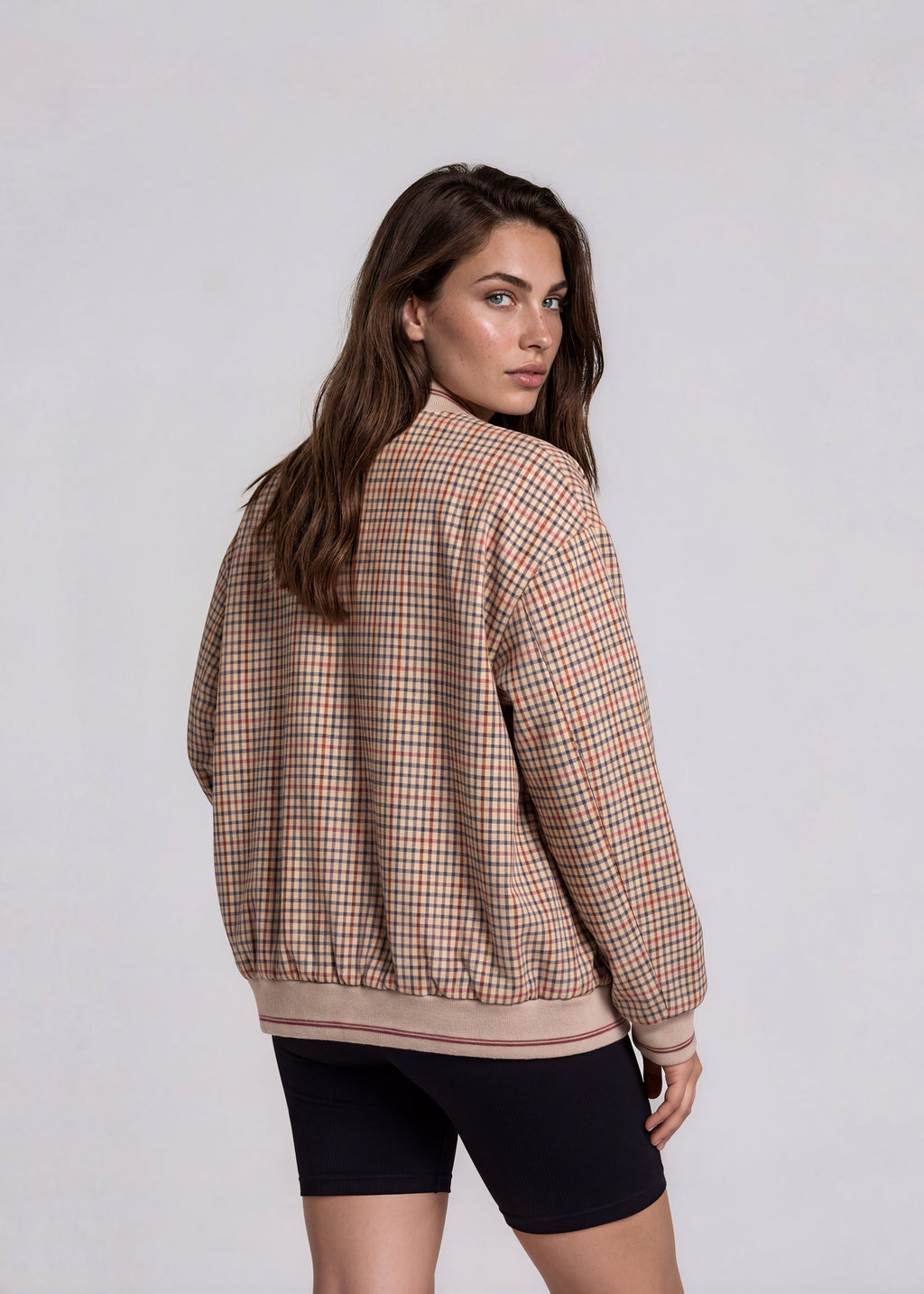 YSL Tan and Red Checkered Bomber