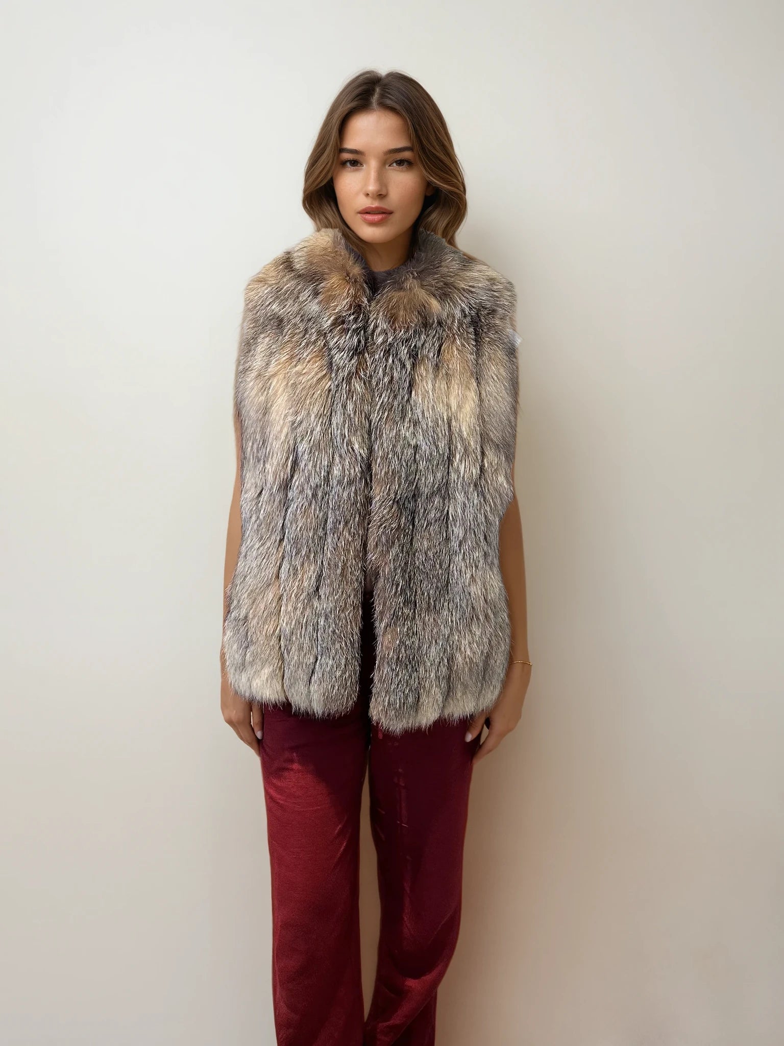 Brown and Cream Fur Vest