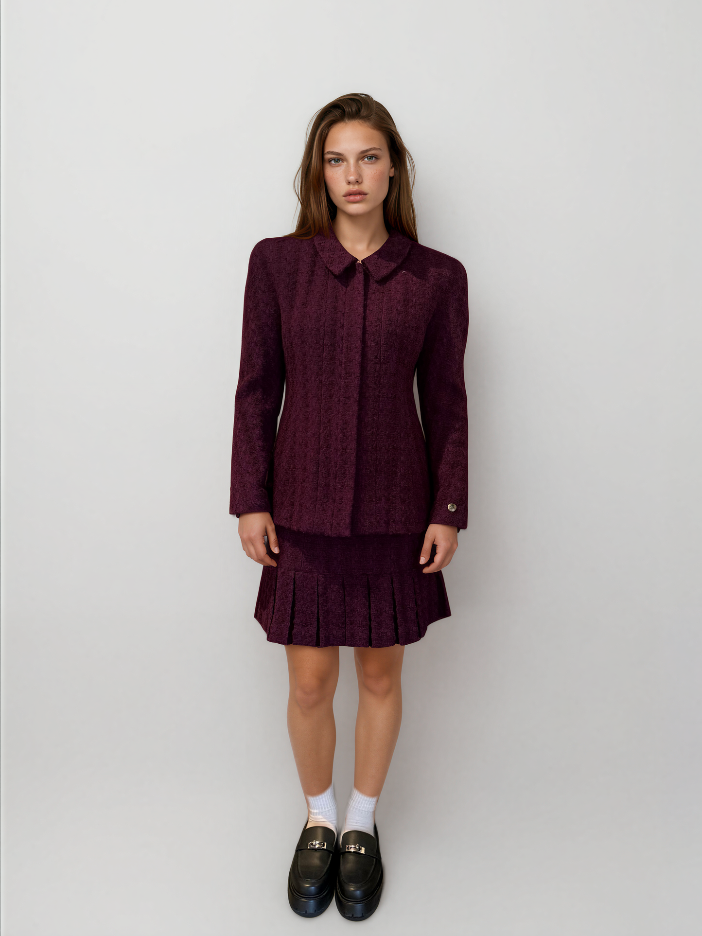 Chanel Plum Zip Jacket and Skirt Set