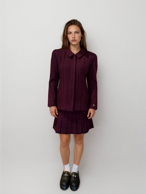 Chanel Plum Zip Jacket and Skirt Set