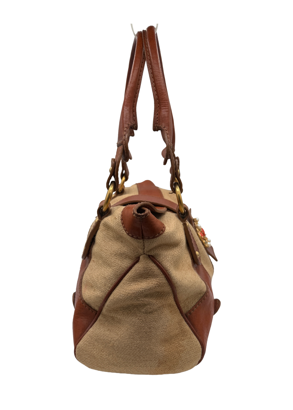 Valentino Tan Leather and Raffia Handbag