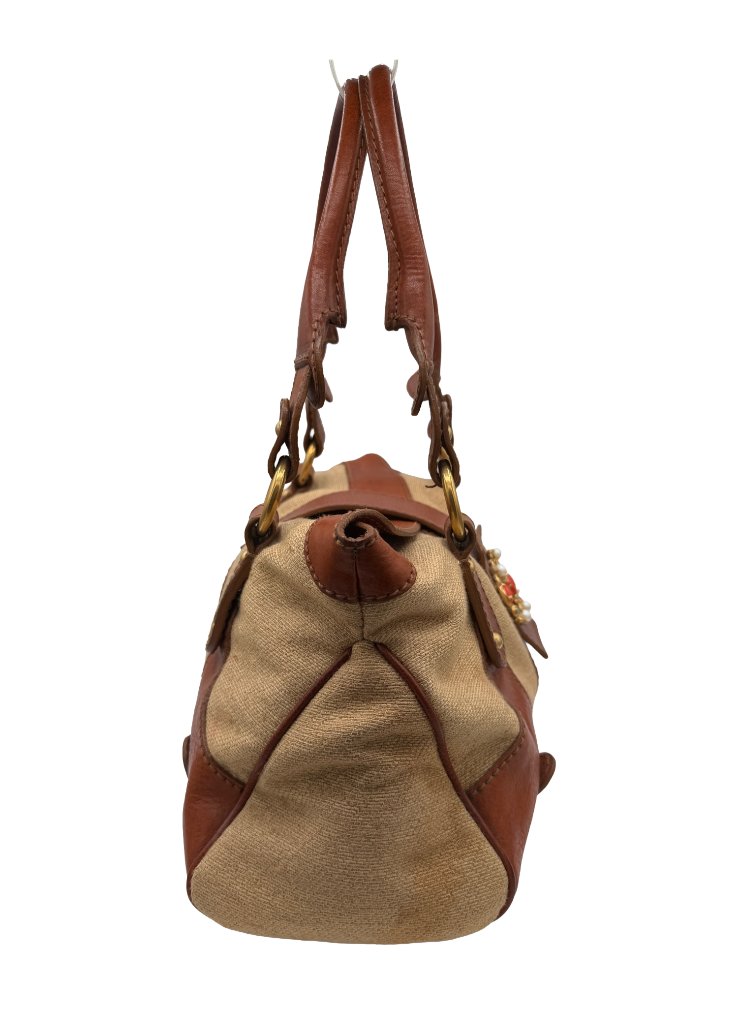 Valentino Tan Leather and Raffia Handbag