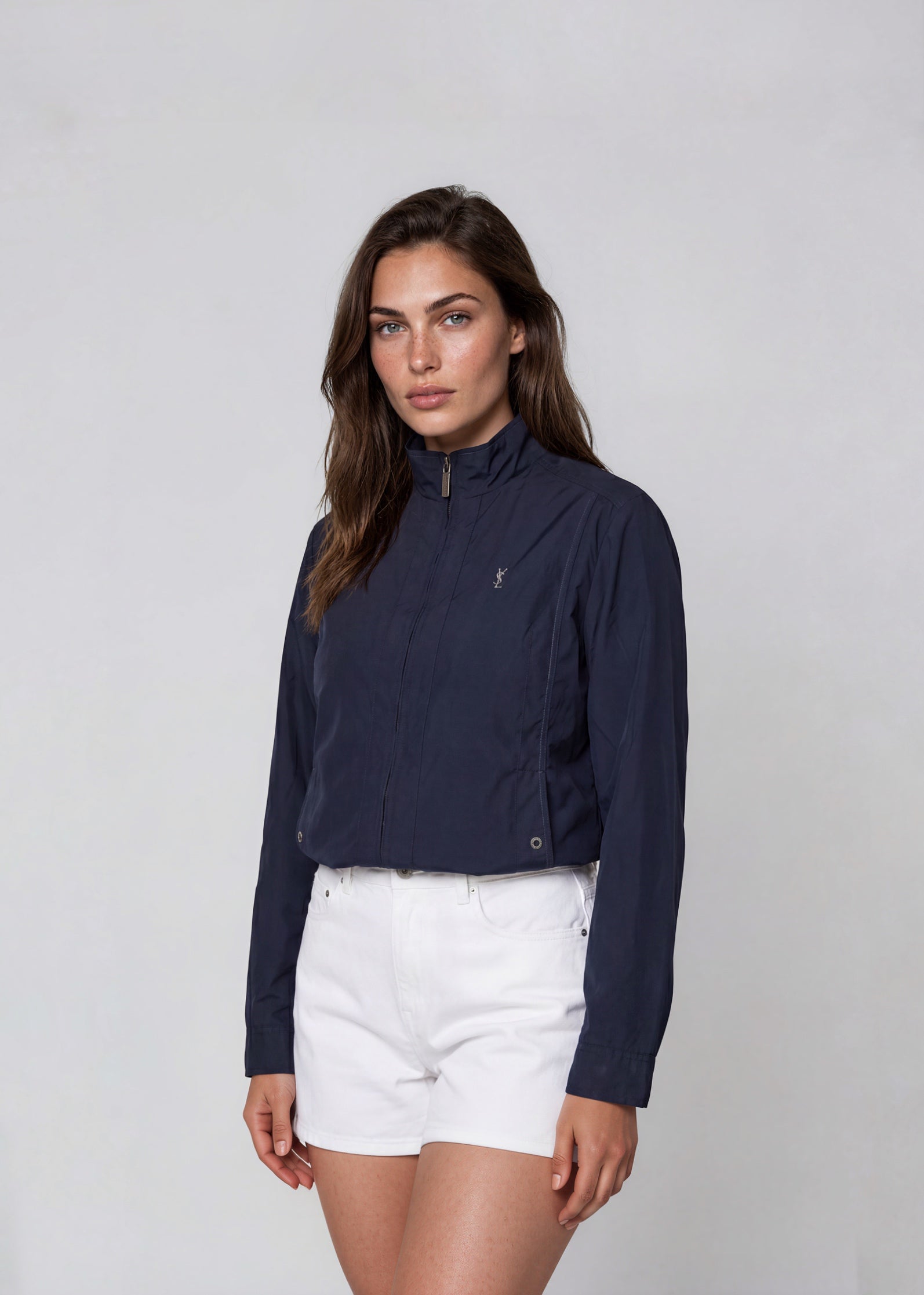YSL Navy Stitch Detail Zip Bomber