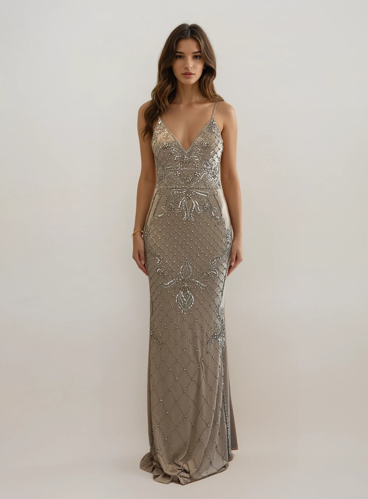 Tan Beaded Gown