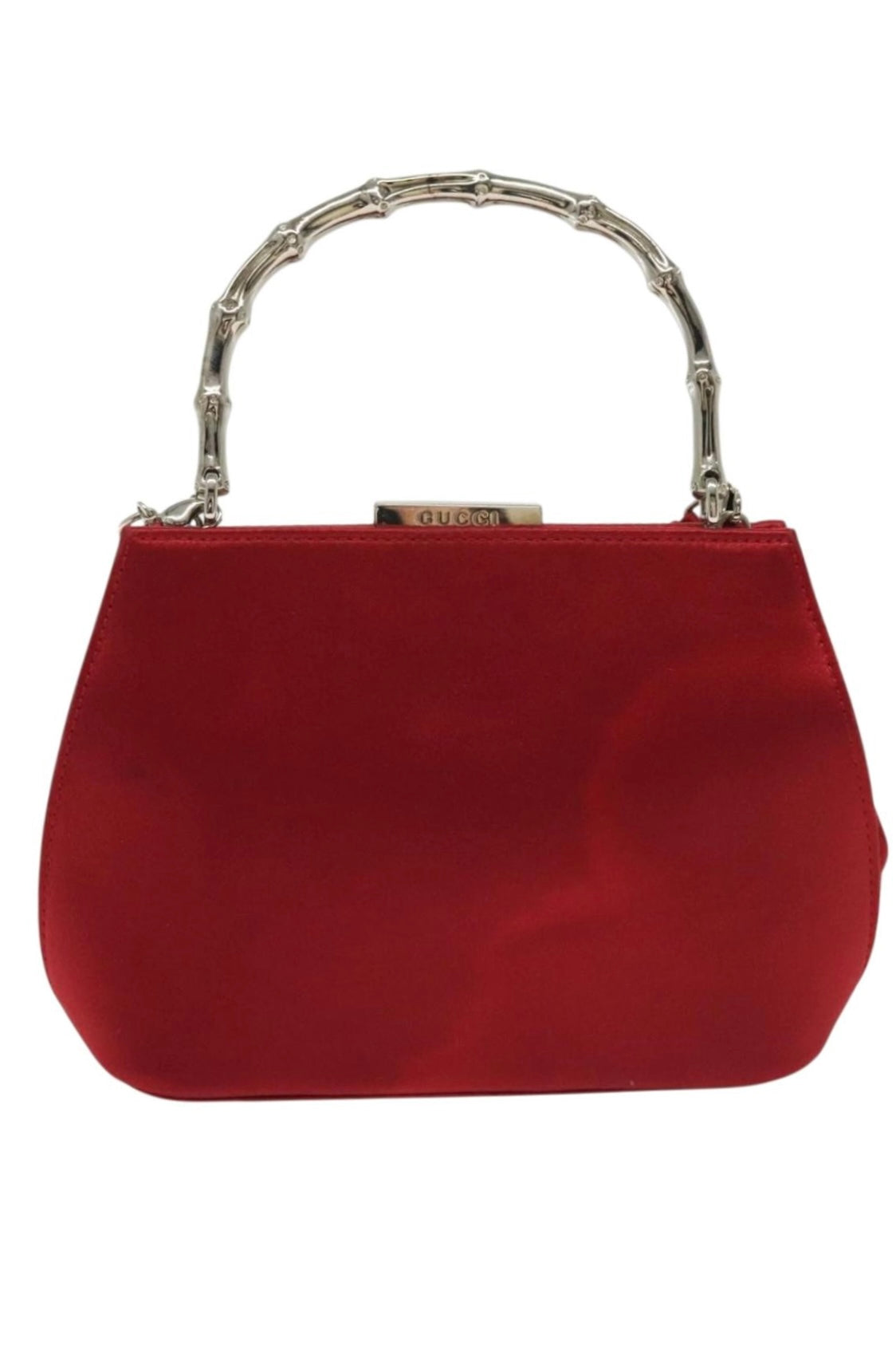 Gucci Red and Silver Bamboo Evening Bag