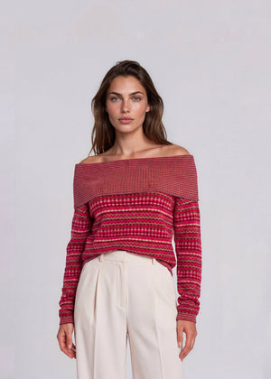 Missoni Red Printed Off Shoulder Sweater
