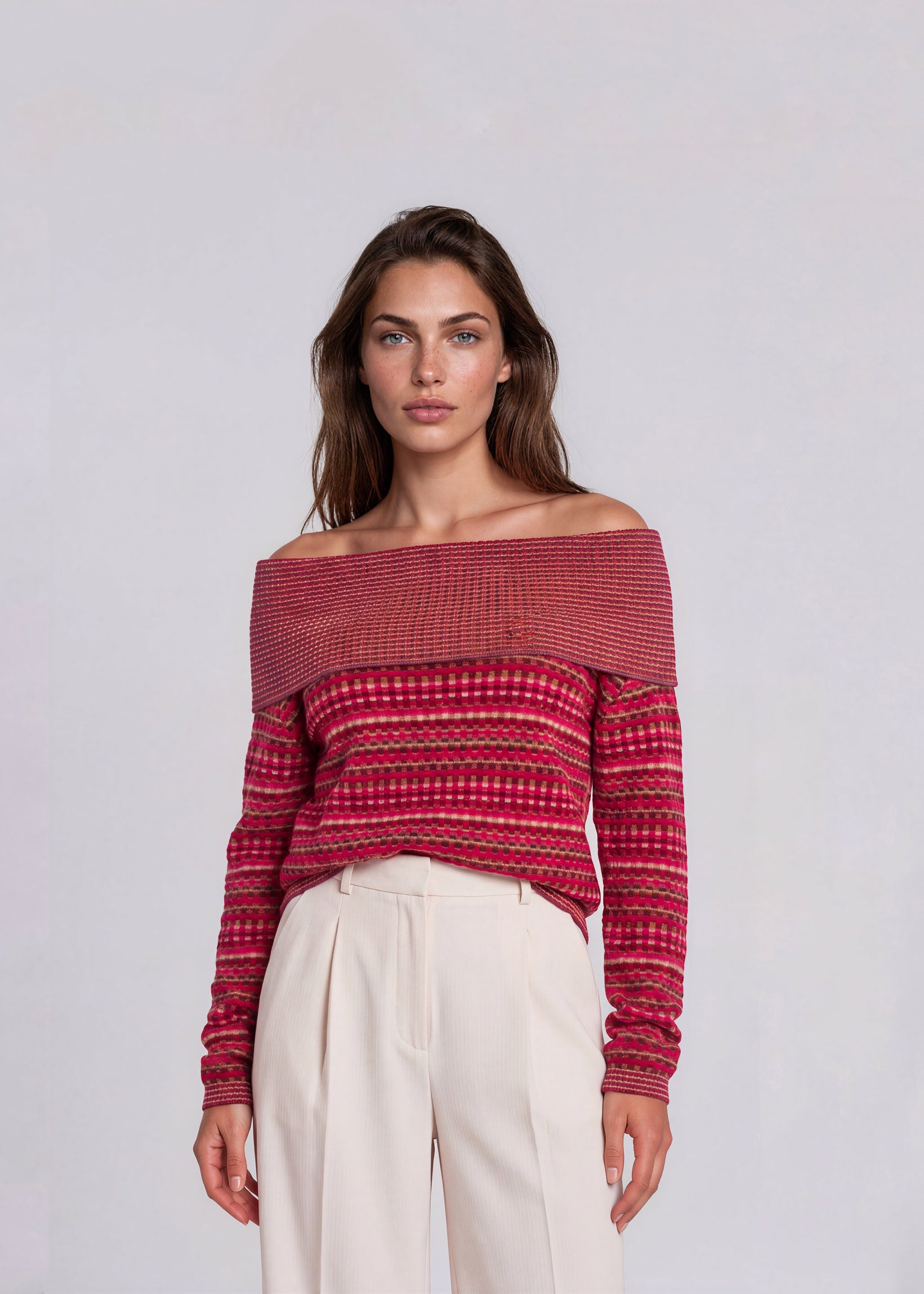 Missoni Red Printed Off Shoulder Sweater