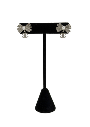 Chanel Silver Logo Charm Earrings
