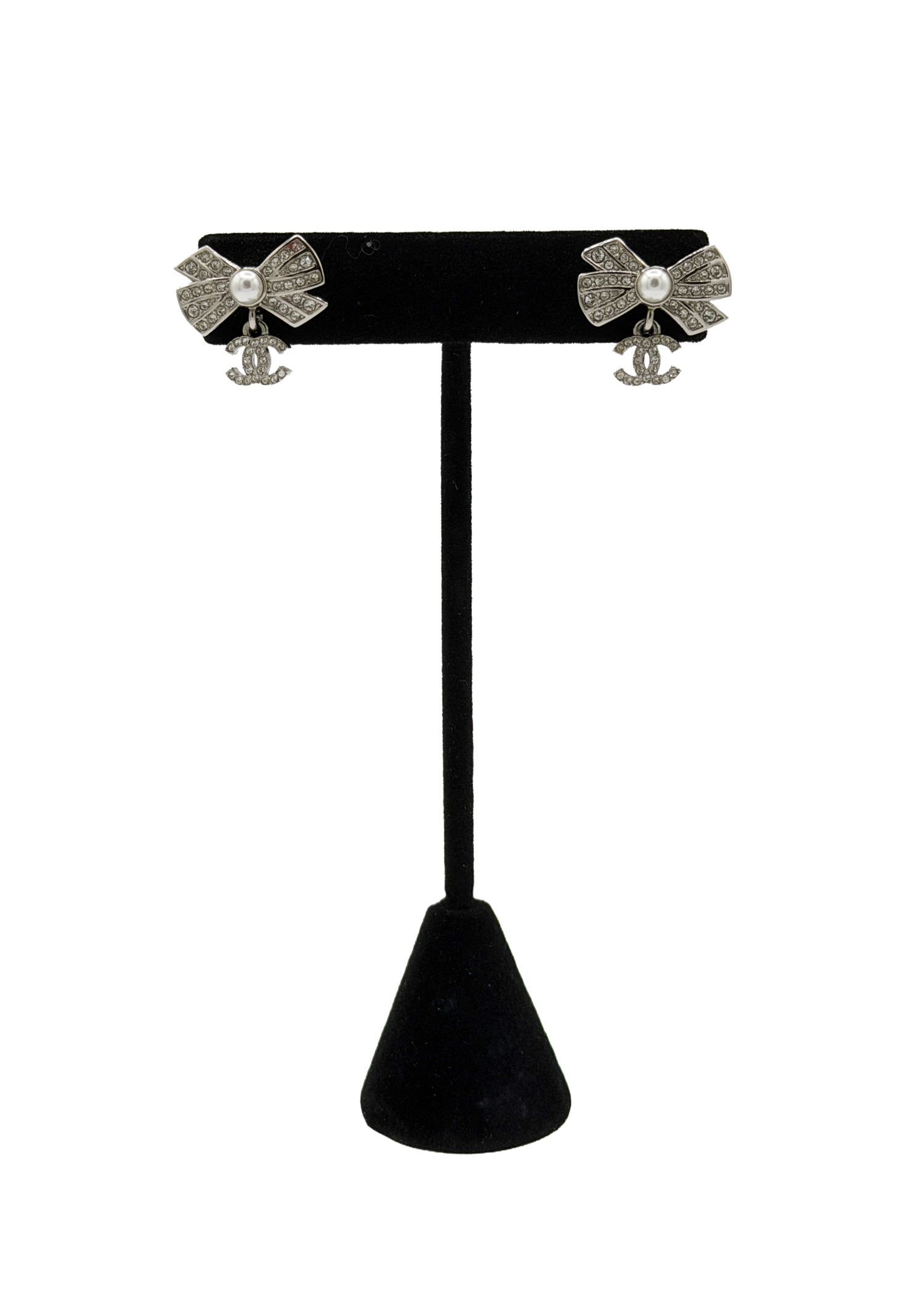 Chanel Silver Logo Charm Earrings