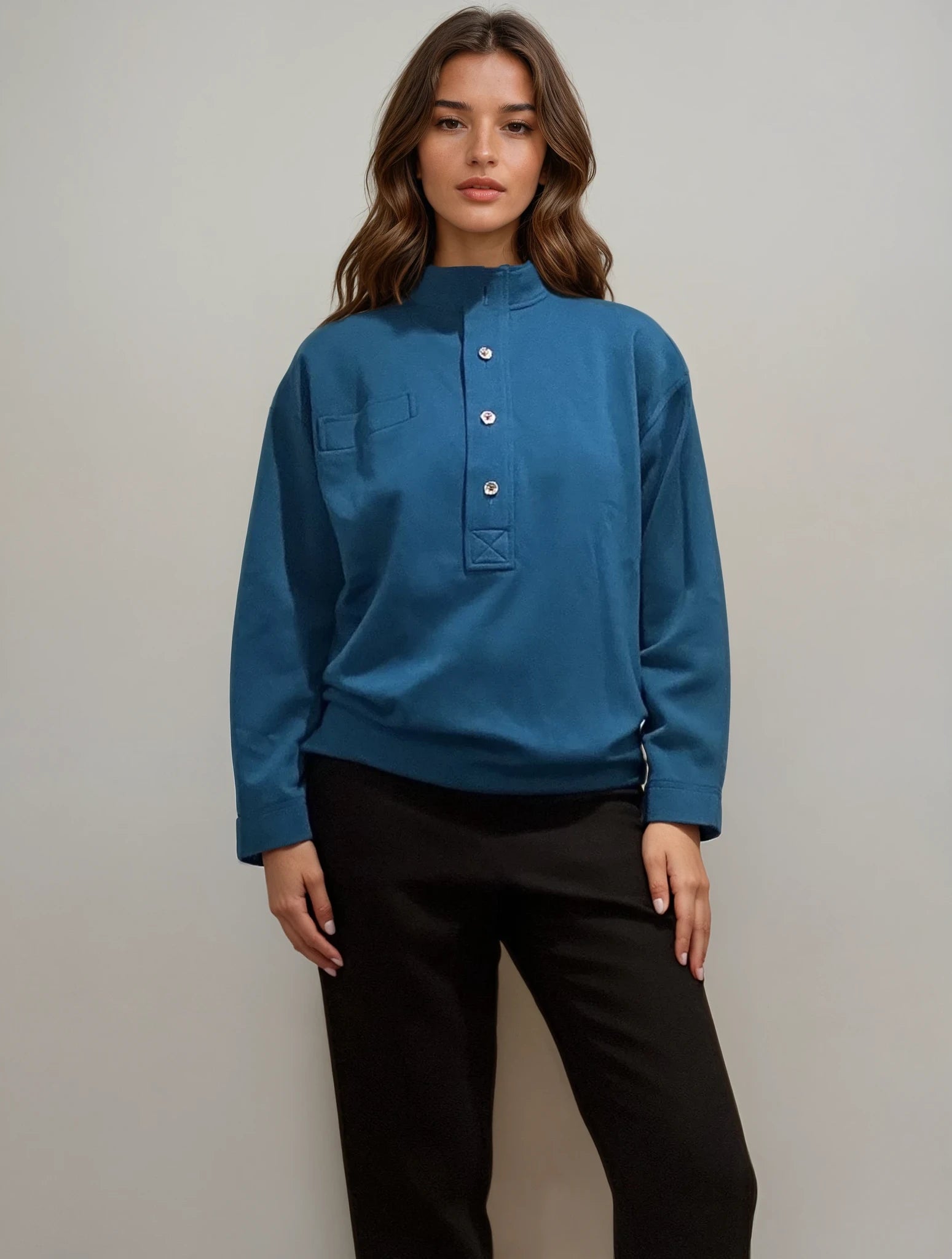 YSL Blue Button Sweatshirt