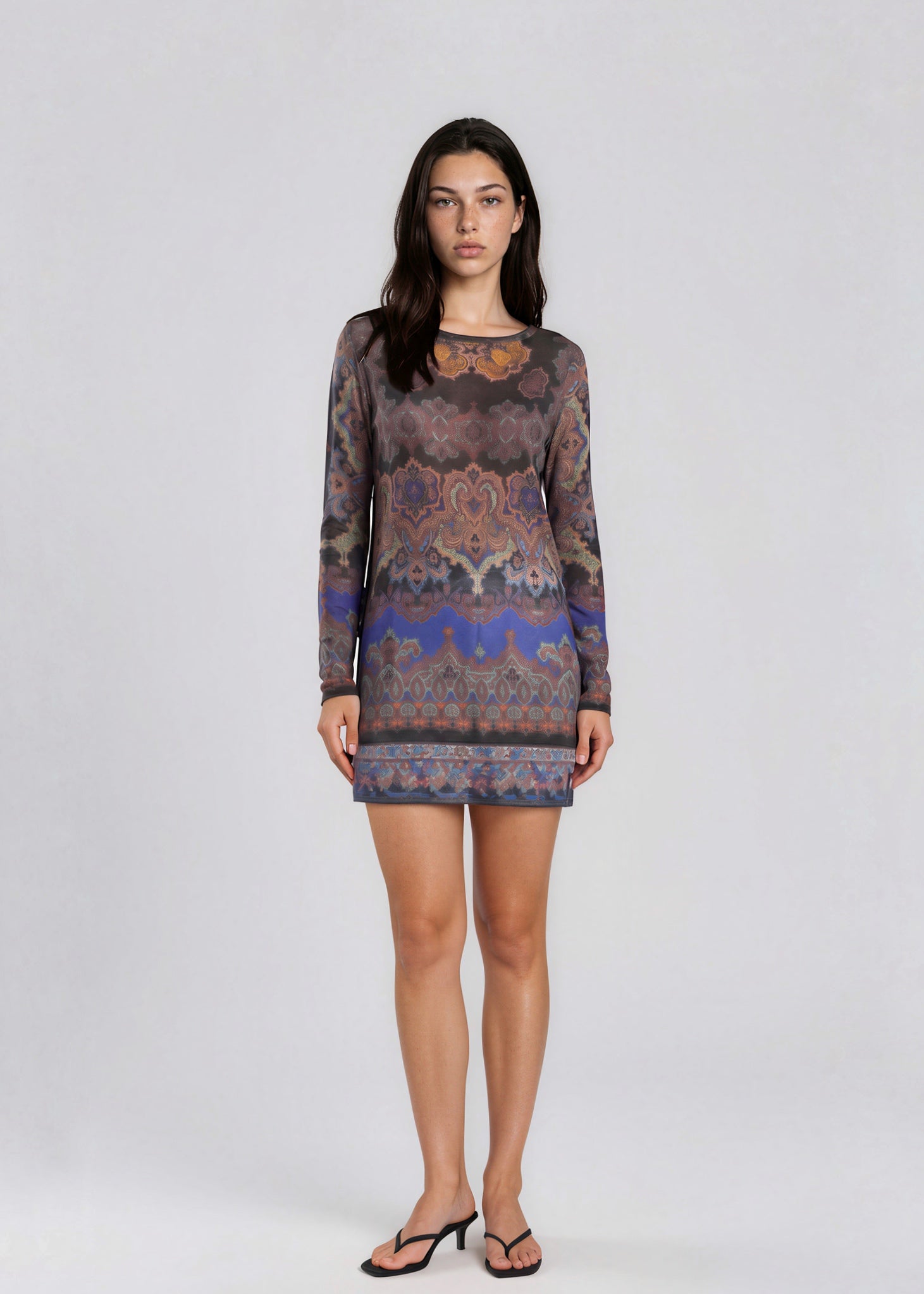 Etro Printed Long Sleeve Mini Dress