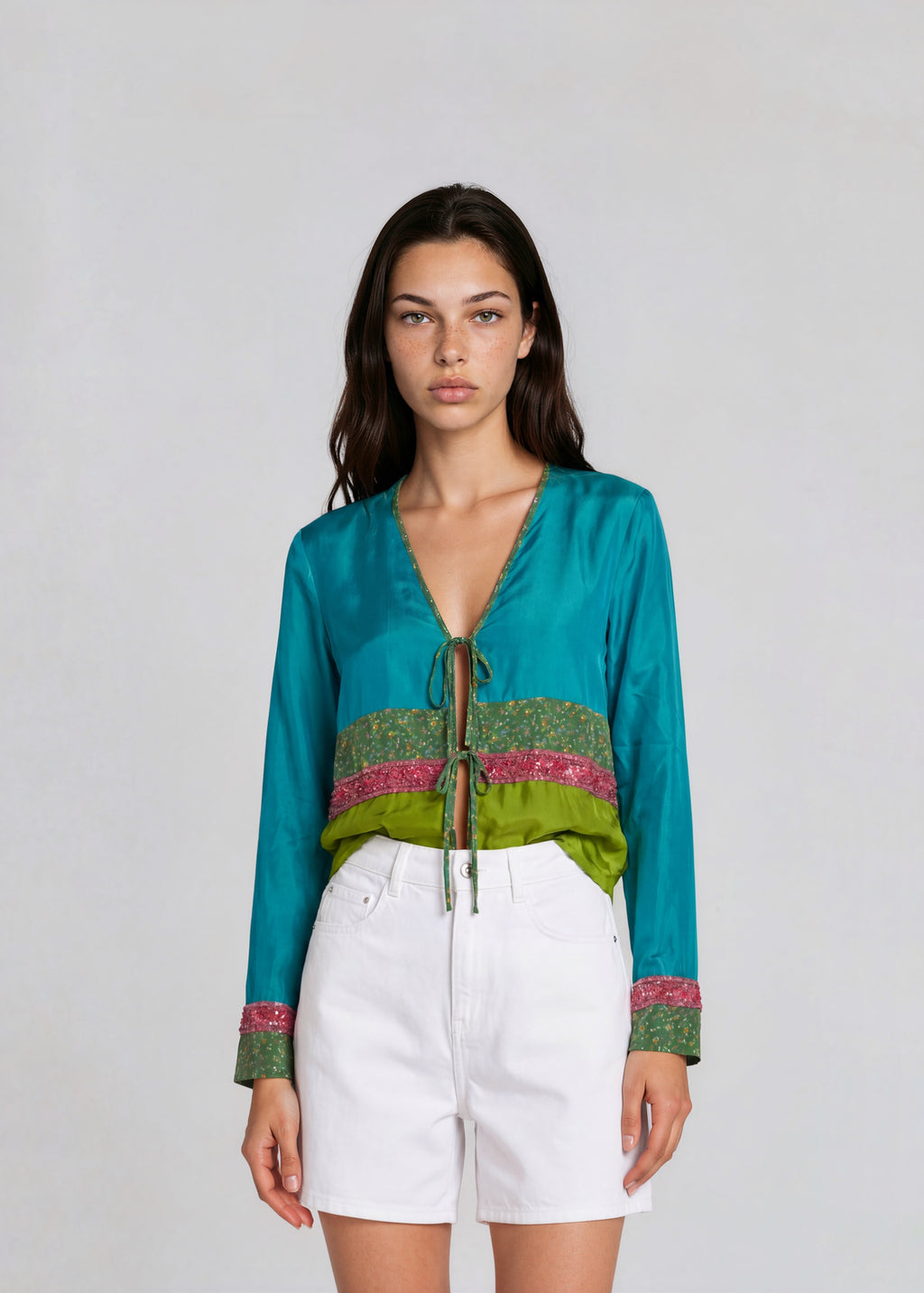 Etro Long Sleeve Blue and Green Blouse
