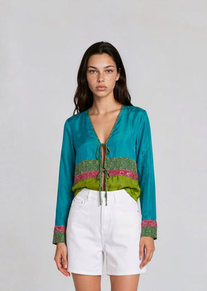 Etro Long Sleeve Blue and Green Blouse