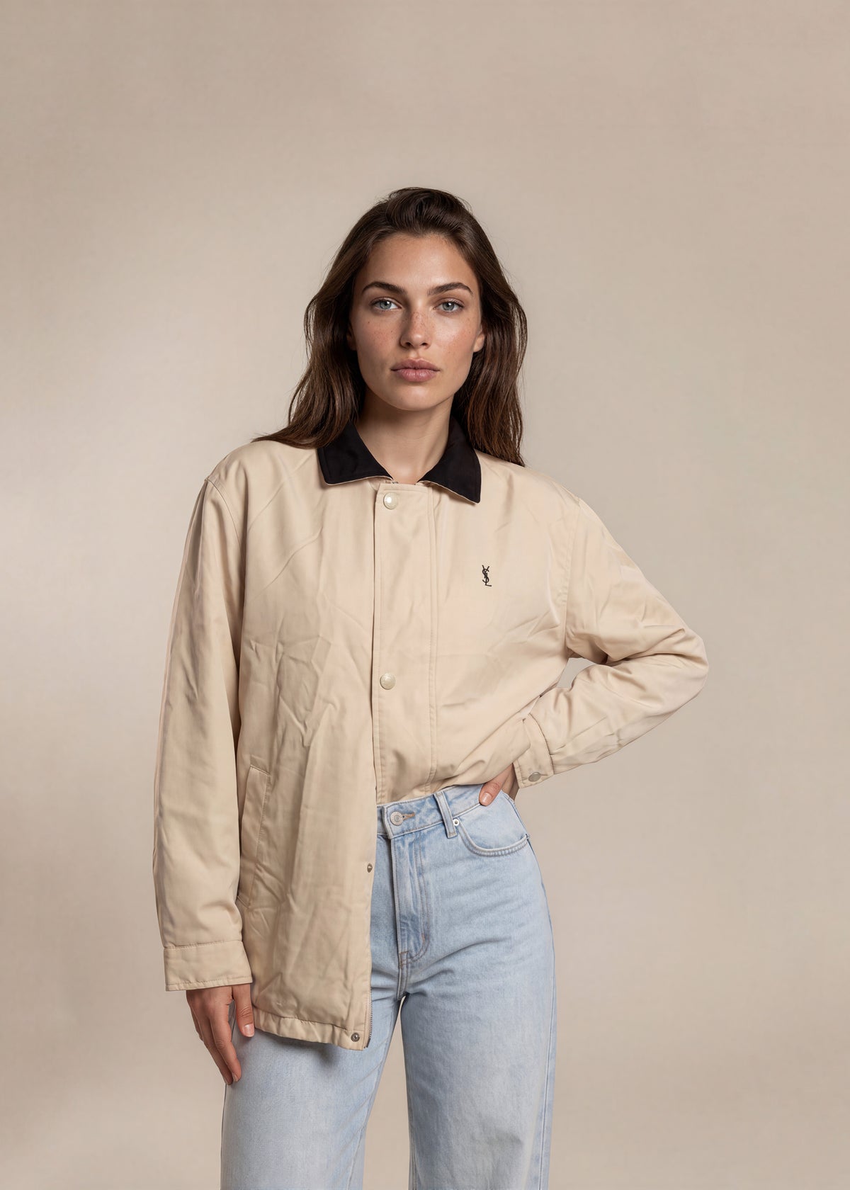 YSL Navy and White Reversible Windbreaker Bomber