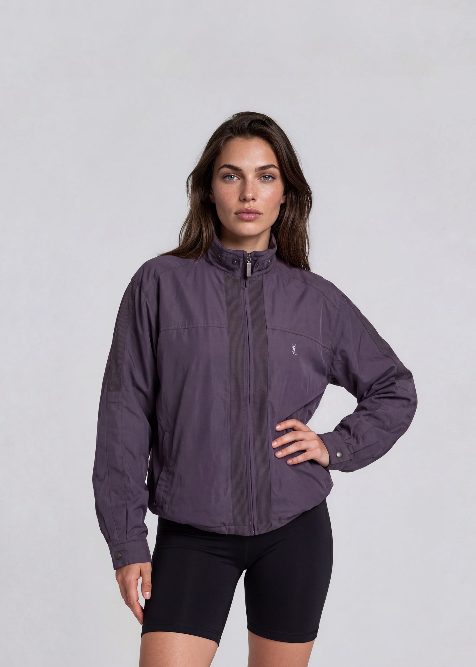 YSL Purple Paneled Windbreaker Bomber