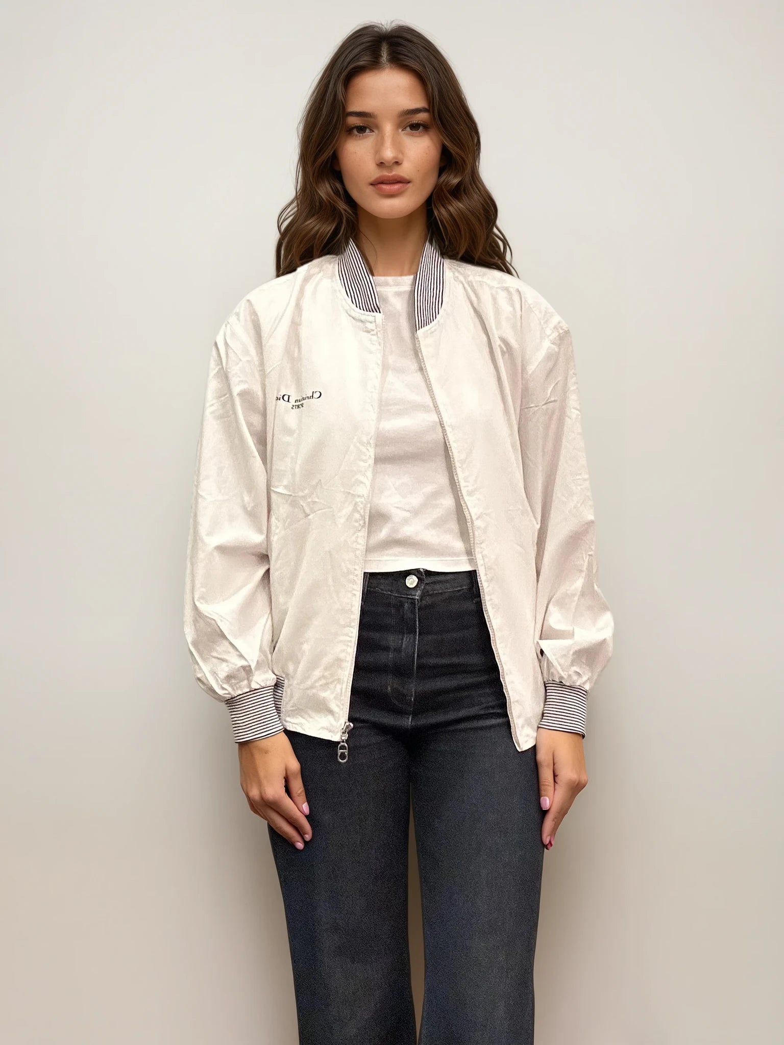 Dior White Bomber with Printed Collar