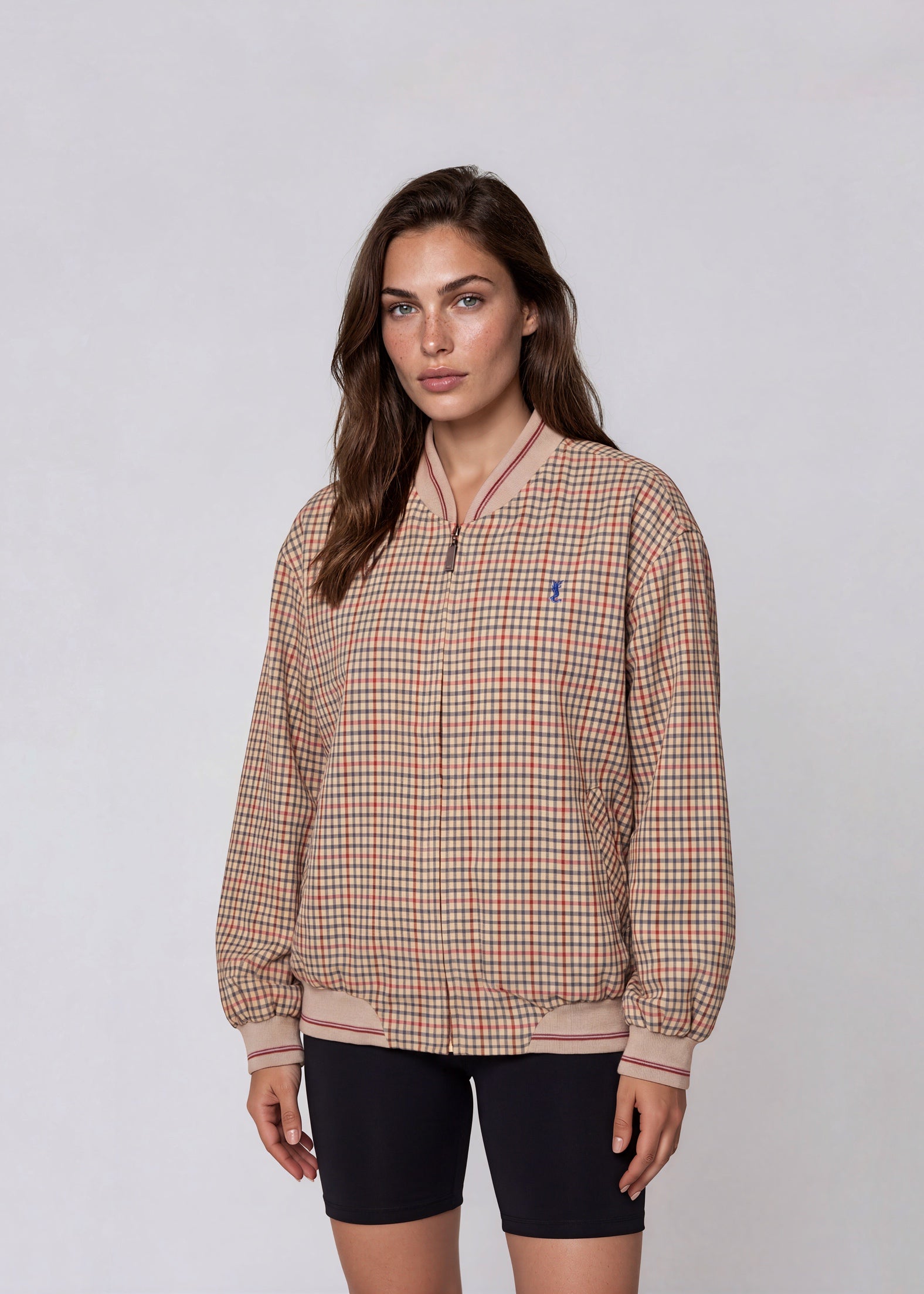 YSL Tan and Red Checkered Bomber