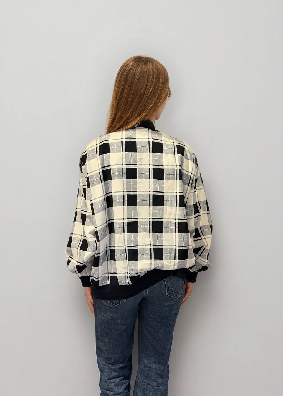 YSL Blue & White Plaid Bomber
